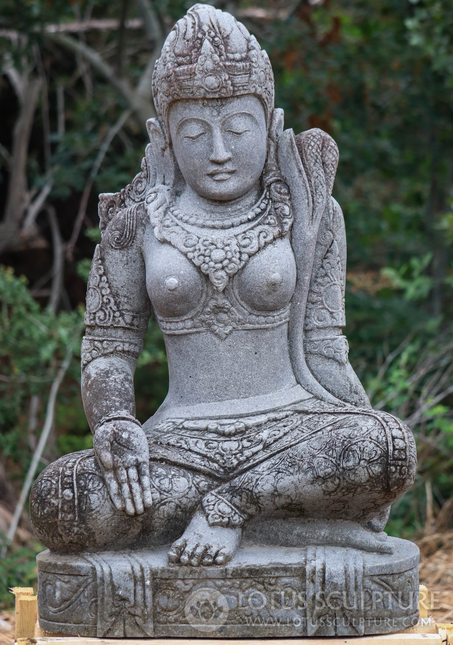 Stunning Natural Lava Stone Carving Varada Mudra Devi Tara Garden Sculpture 43"