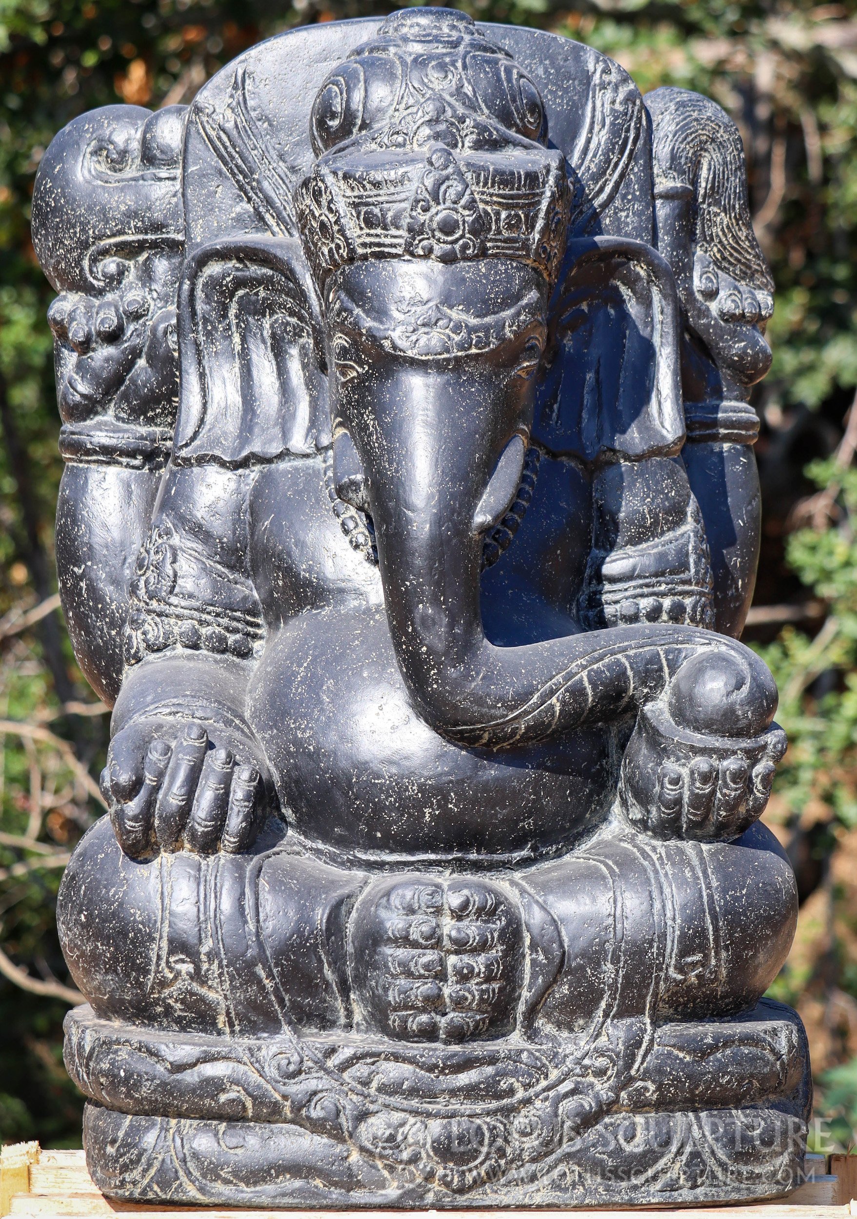 PREORDER Ganesh Hindu Garden Sculpture with Broken Tusk & Mahakala on the Back 40"