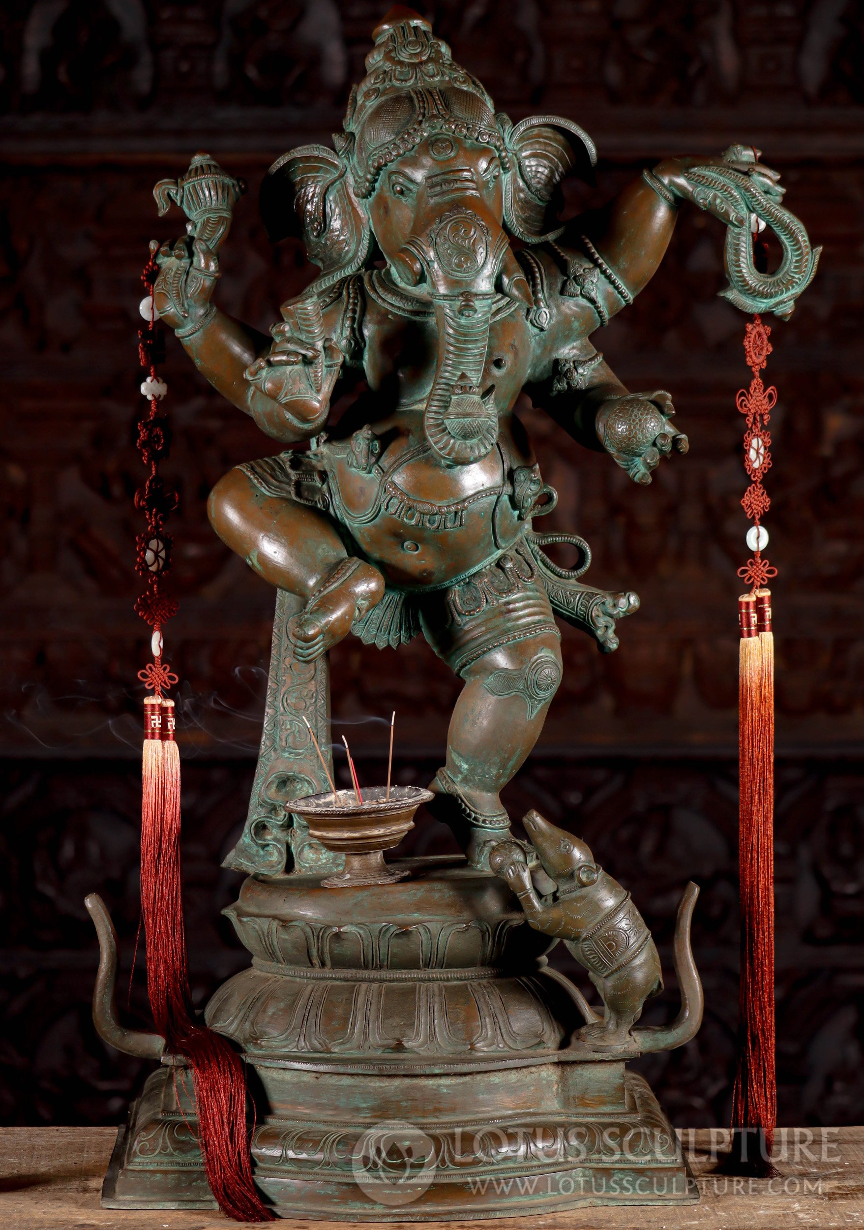 South Indian Bronze Dancing Ganesh: Processional Deity with Prongs for Darshan 33"