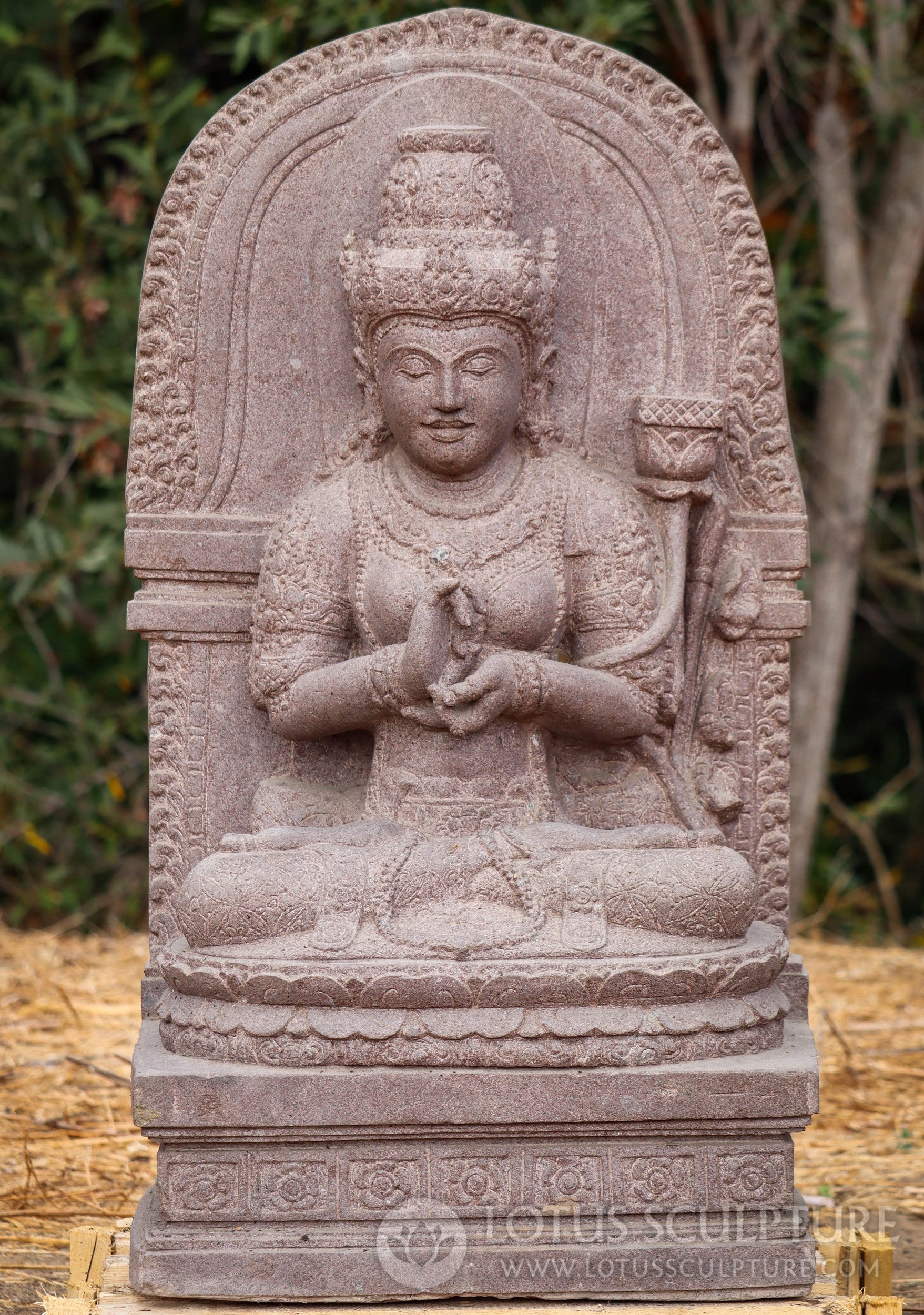 Indonesian Lava Stone Devi Tara Garden Sculpture Carved by Master Artisan 37"