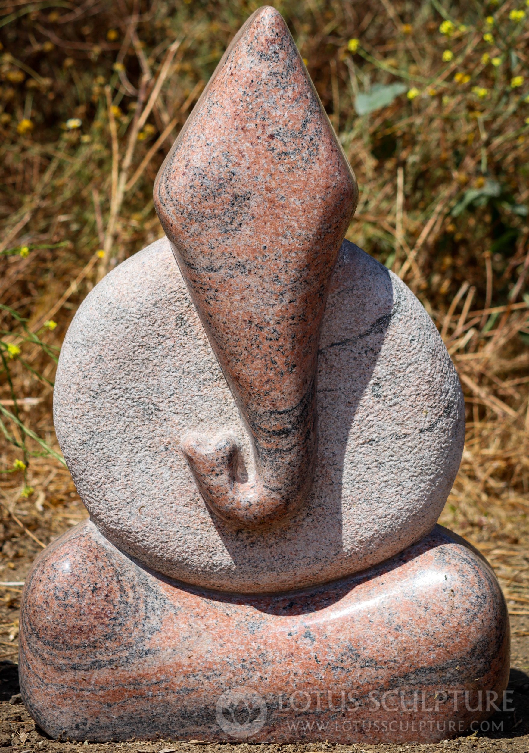 Red & Pink Granite Modern Abstract Ganesh Carving Hand Carved in South India 30"