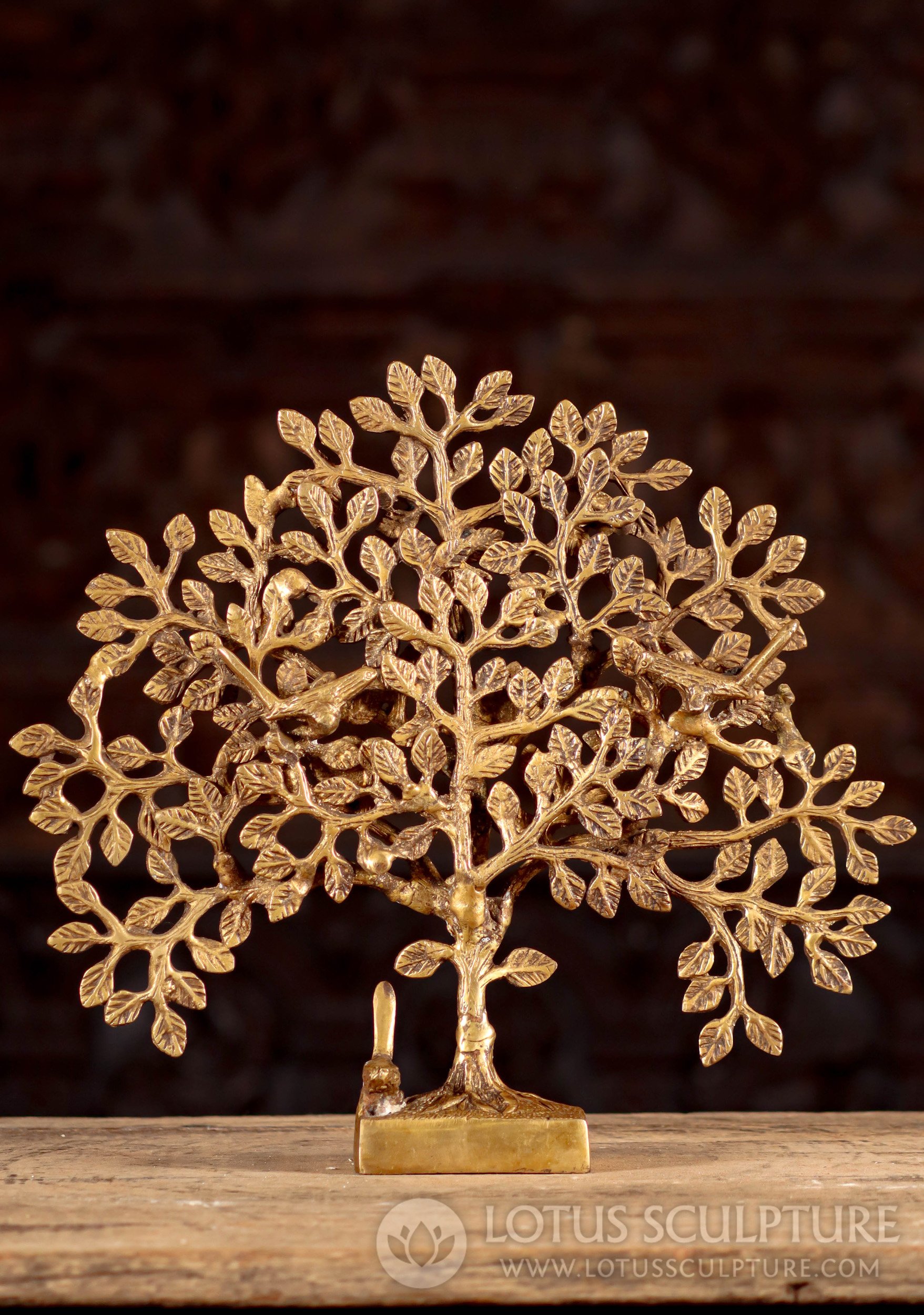 Tree of Life Brass Statue with 3 Birds Symbolizing the Cycle of Life 11"