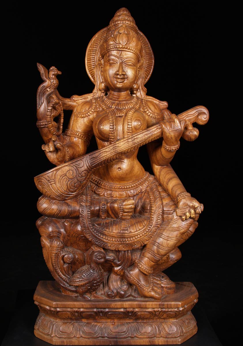 Saraswati Playing the Veena with Peacock 36"