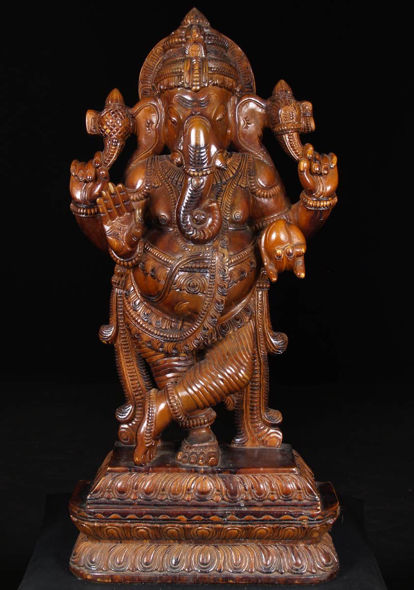 Standing Wood Ganesh Statue 36"