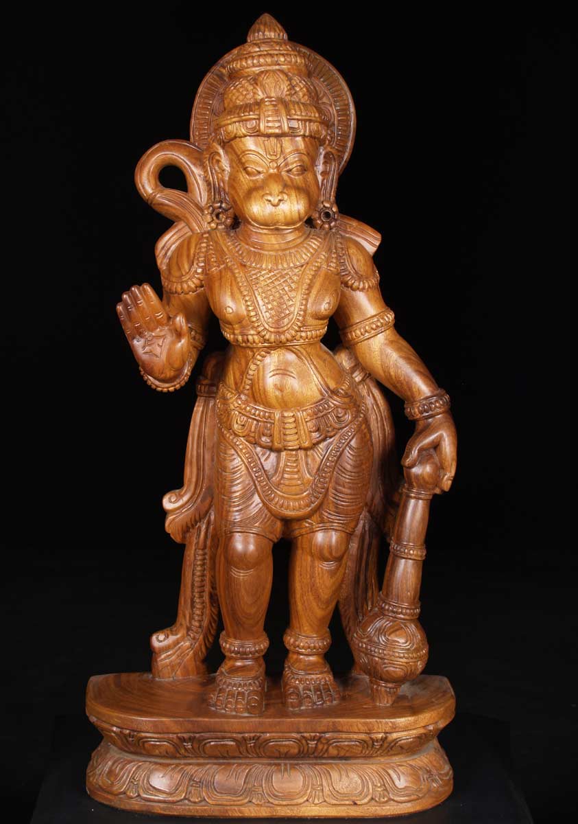 Standing Wood Hanuman Statue 36.5"