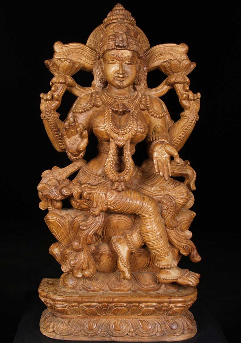 Beautiful Seated Wood Lakshmi Statue 36"