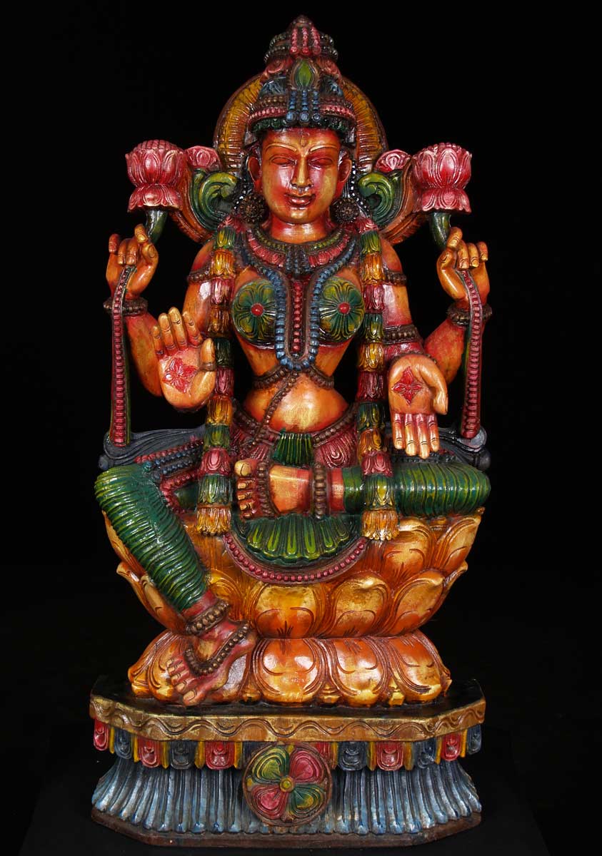 Lakshmi Statue with Two Lotus Flowers 36"