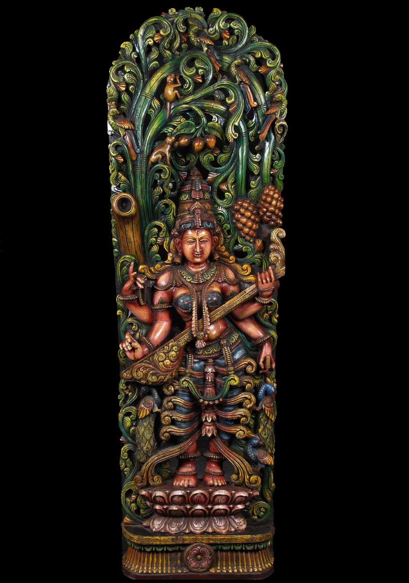 Saraswati Statue Engulfed in Vegetation 72"