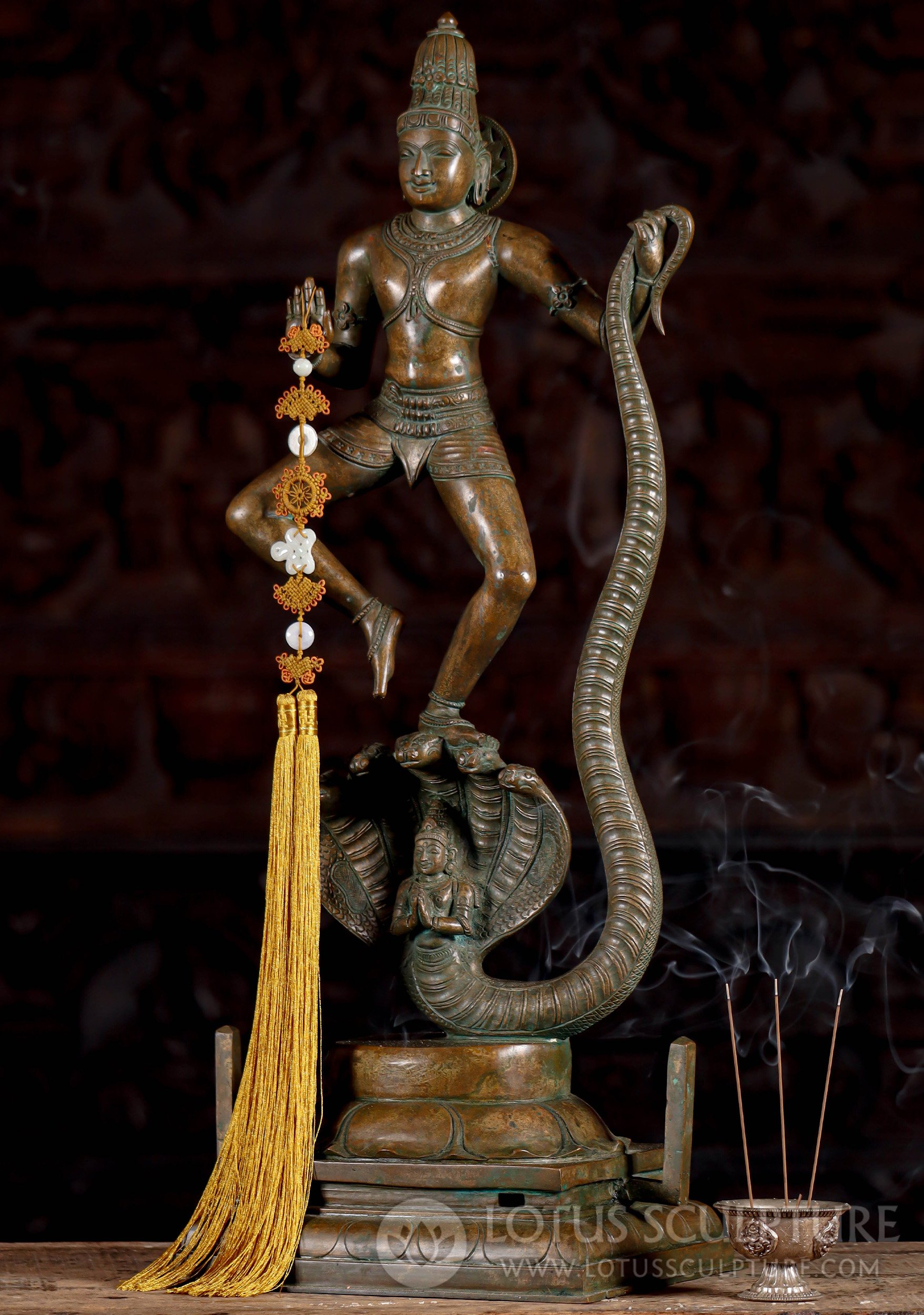 Indian Bronze Krishna Dancing on Kaliya - A Divine Triumph Over Venom 27"