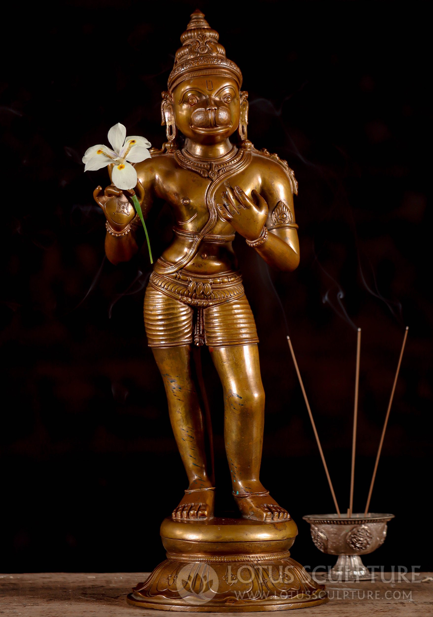 South Indian Bronze Hanuman Standing in Relaxed Pose Rich Coloring 17"