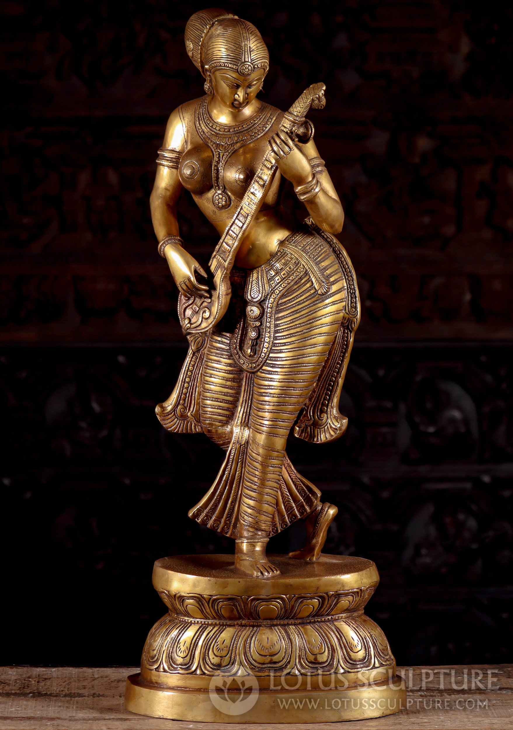 Brass Statue Of The Saraswati The Hindu Goddess Of Wisdom Casually Playing The Veena 36 