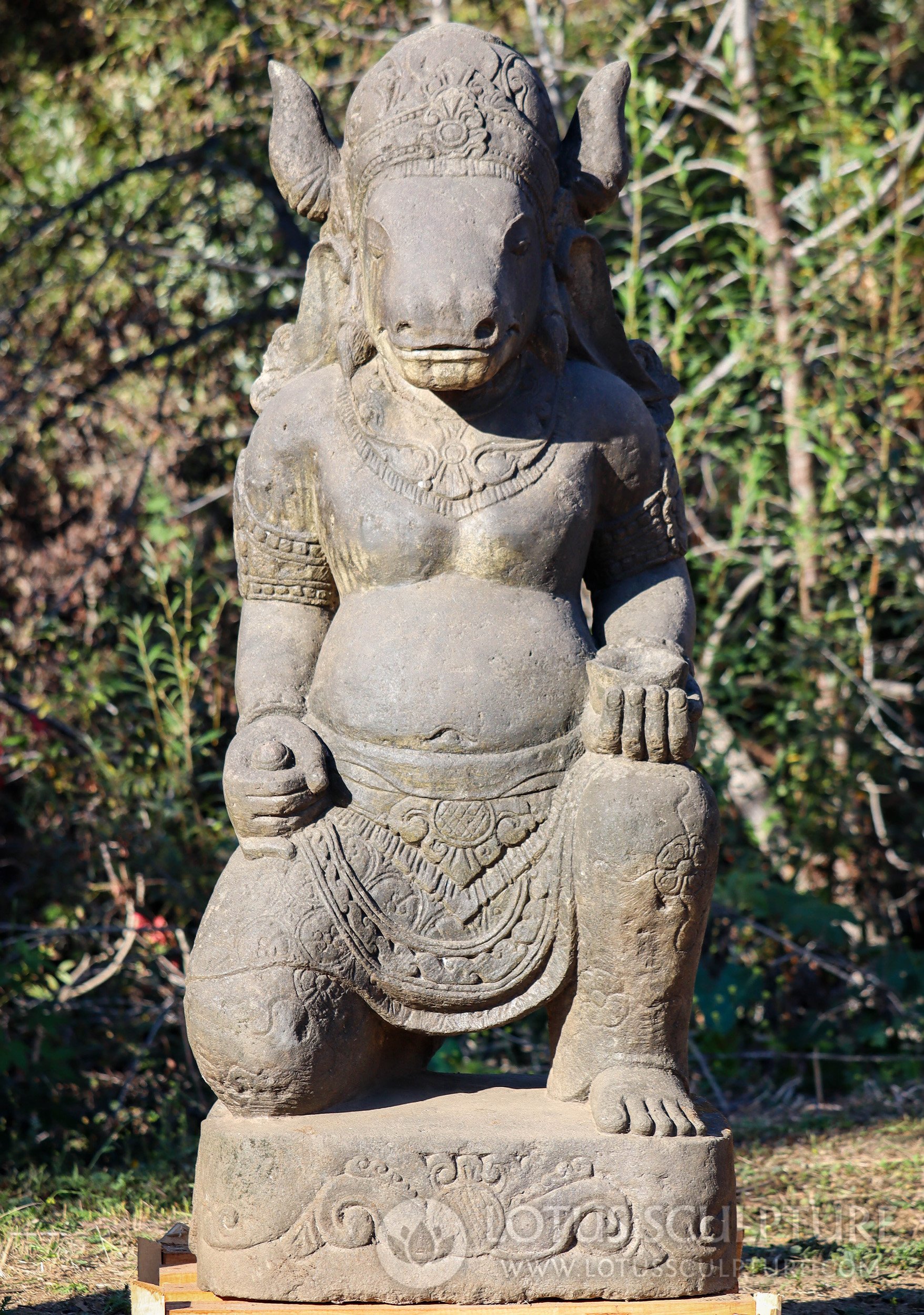 Nandikeshvara Stone Sculpture, Nandi in Human Form Kneeling in Front of Lord Shiva 62"