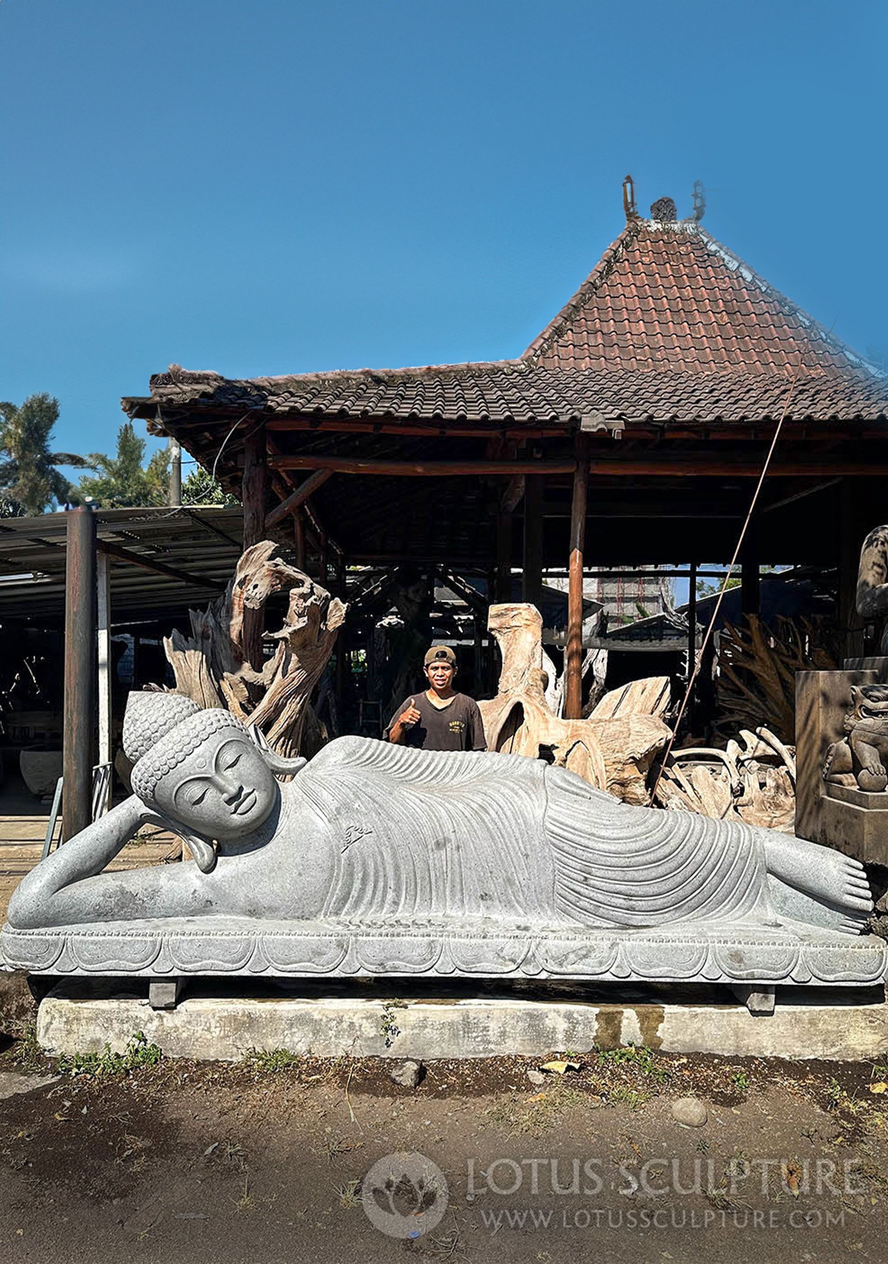 Reclining or Dying Buddha Statue Passage into Nirvana, Hand Carved from 1 Block of Stone 150"