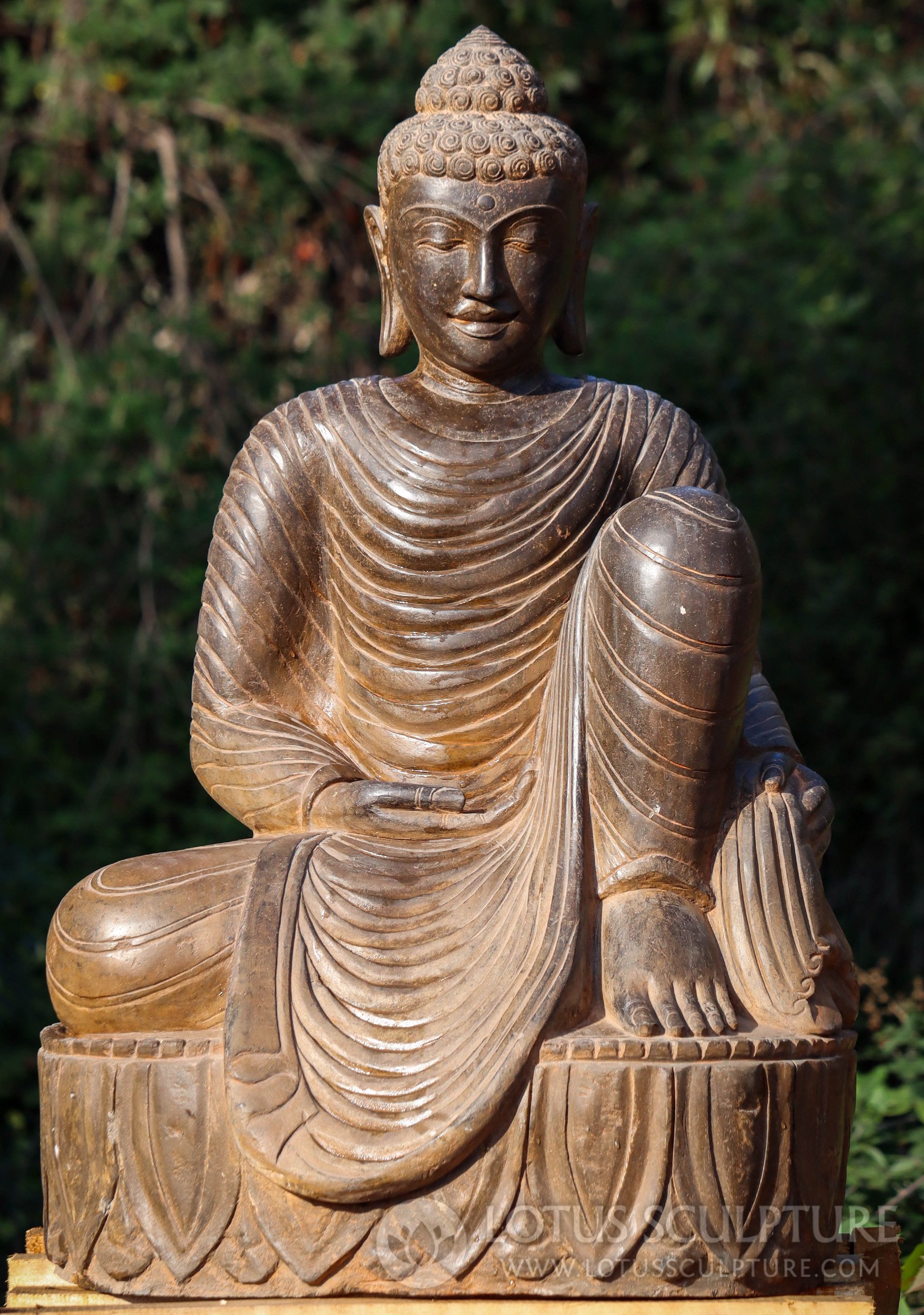 Stone Garden Buddha Seated in Relaxed Meditation Pose with Raised Knee  41"