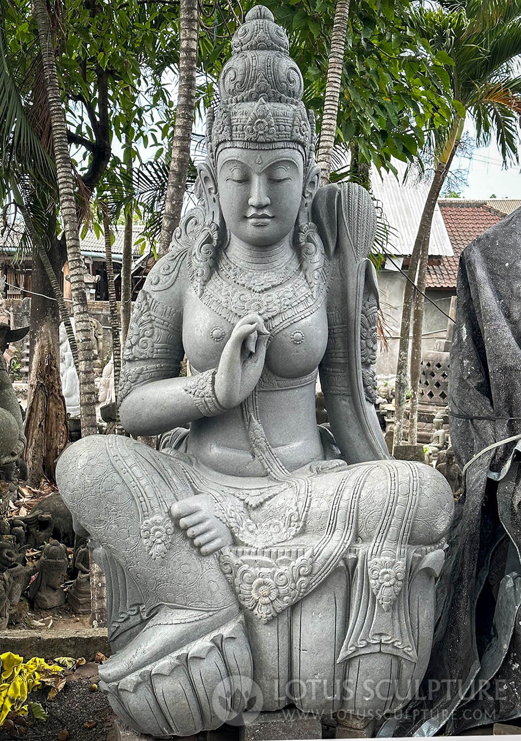 Enormous Stone Devi Tara: Hand-Carved Artistry for Meditative Gardens 87"