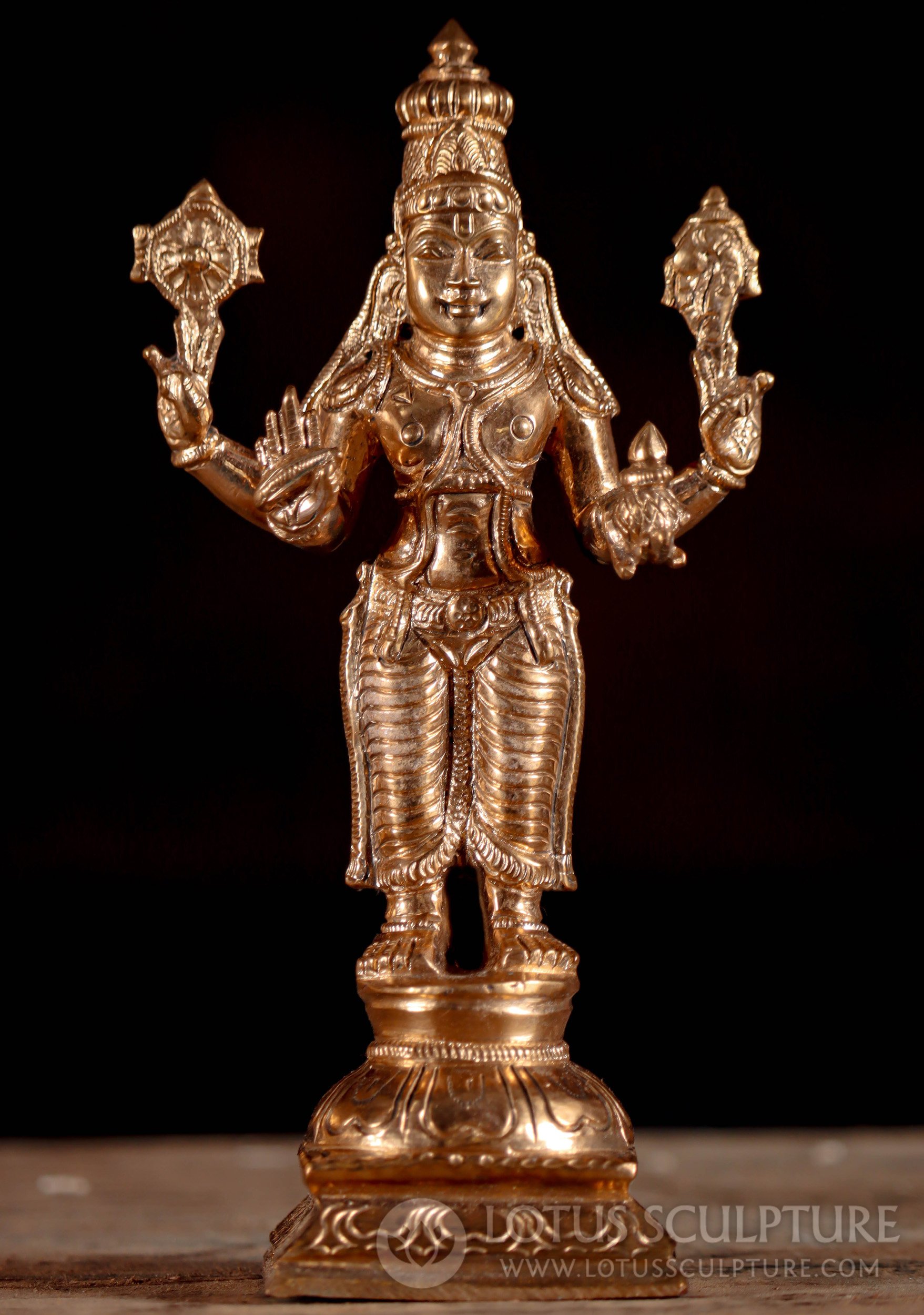 South Indian Bronze Vishnu Statue the Preserver of Moral Order & the Dharma 6.5"