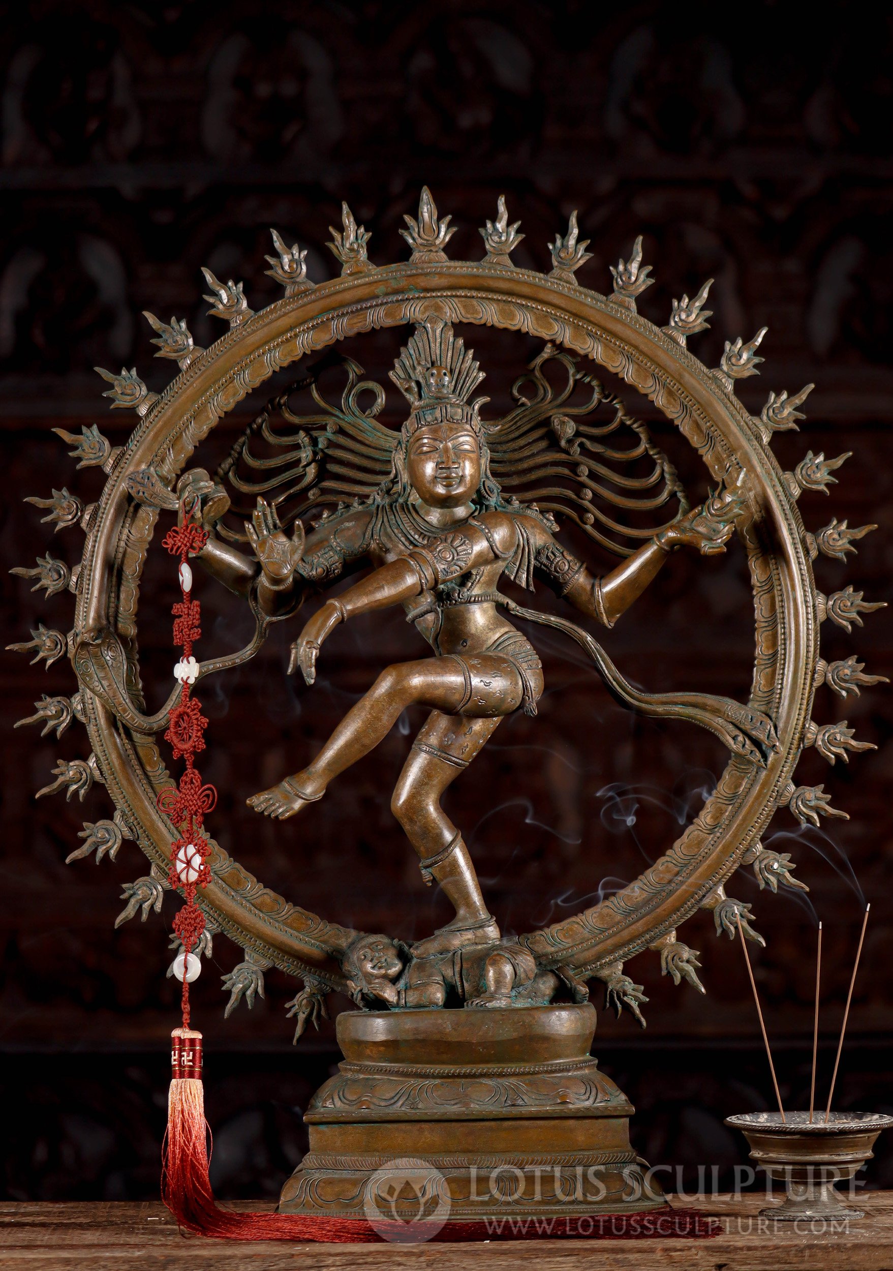 Stunning South Indian Antique Bronze Nataraja Statue with Flaming Prahbhamandala 26"