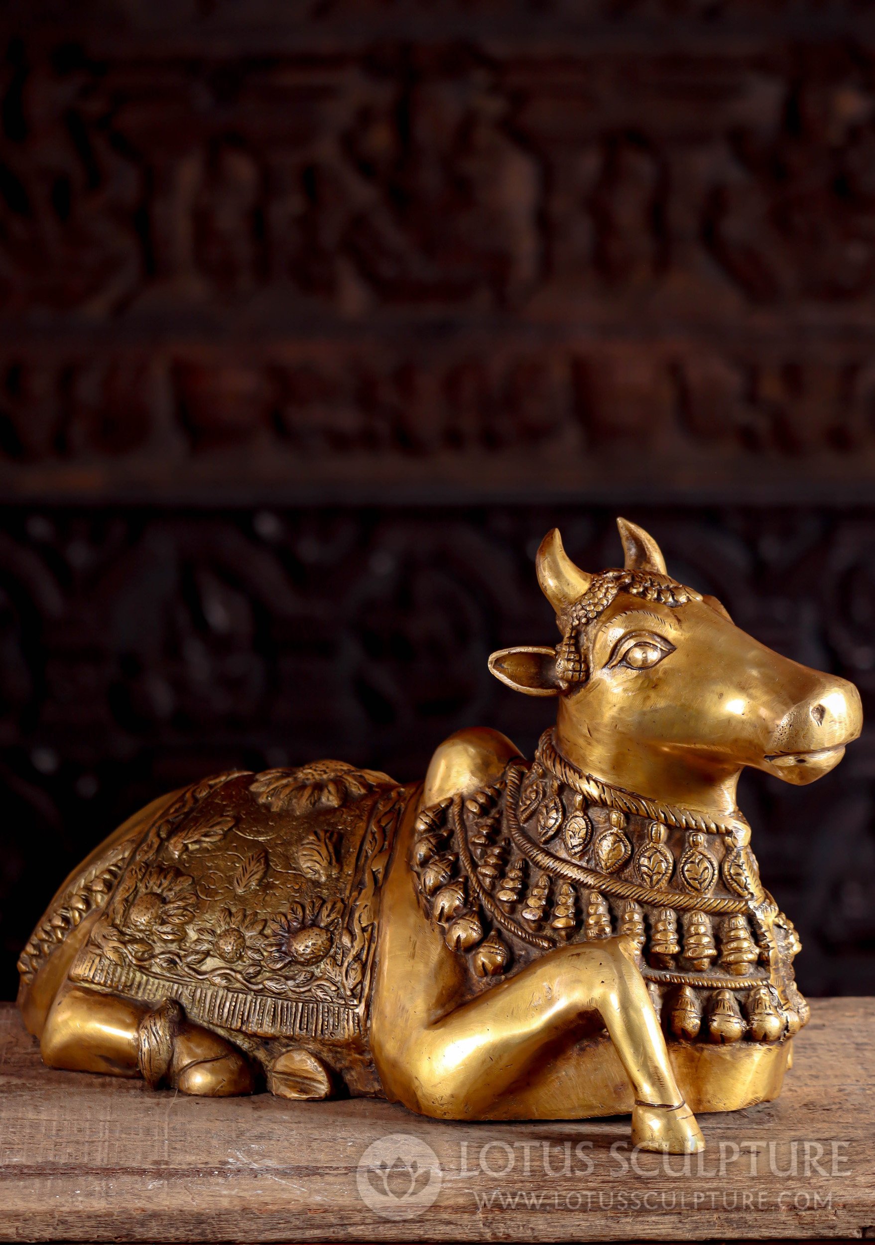 Indian Brass Statue of Shiva's Vehicle or Vahana, Nandi The Bull Laying Down 20"