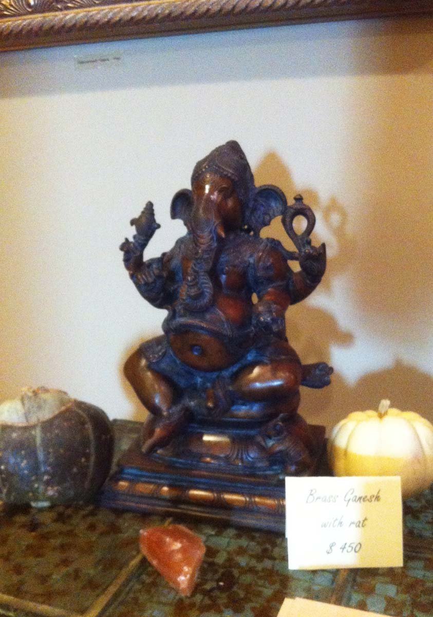 Brass Seated Ganesh with Rat 13"