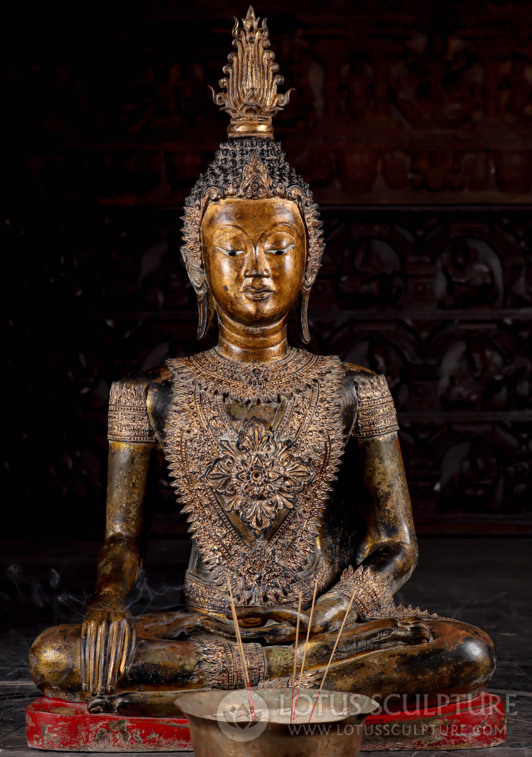 Highly Detailed Large Royal Thai Brass Buddha in Earth Touching Bhumisparsha Mudra 46"