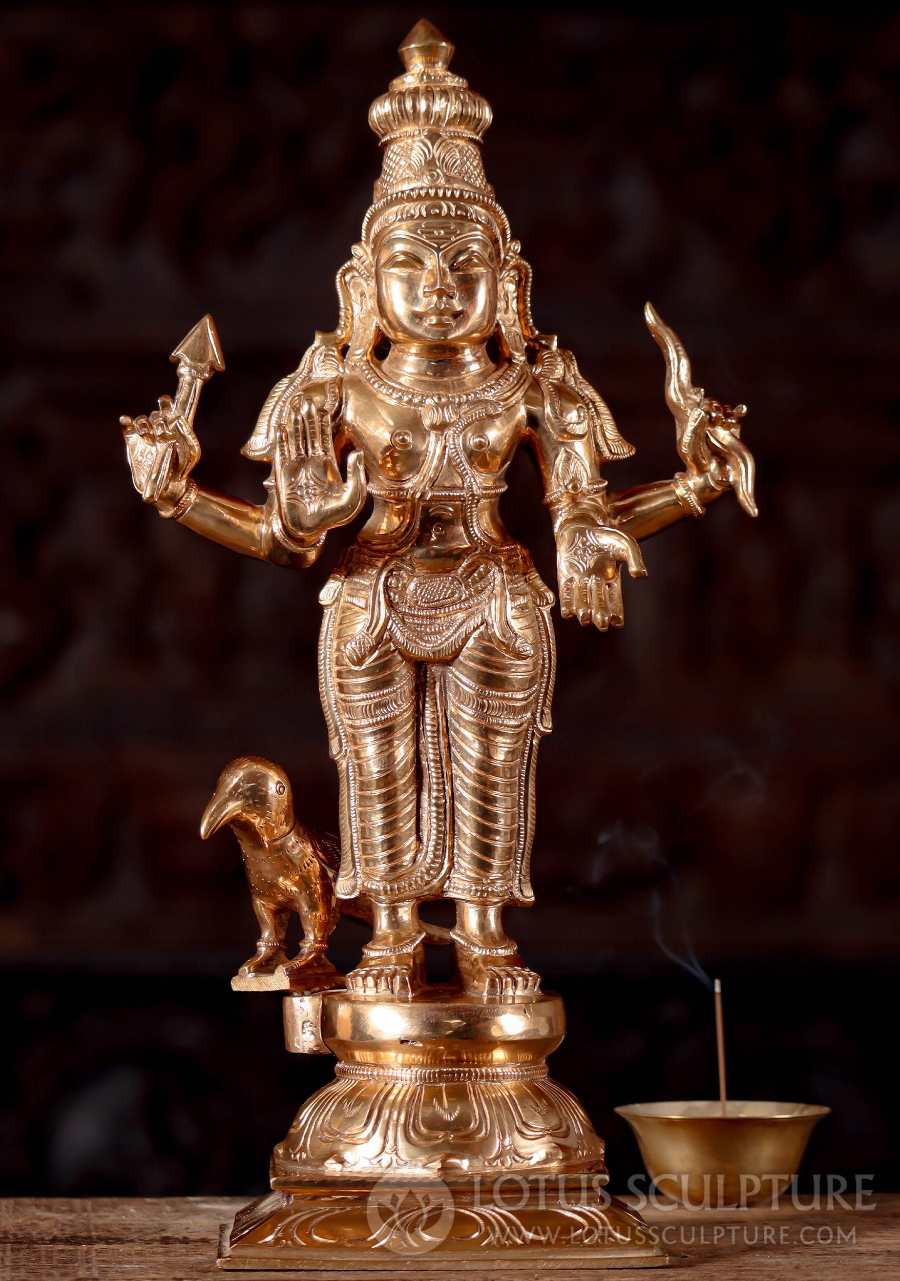 Bronze Shani Statue with Crow, Representing the Planet Saturn, One of the 9 Navagraha 16.5"