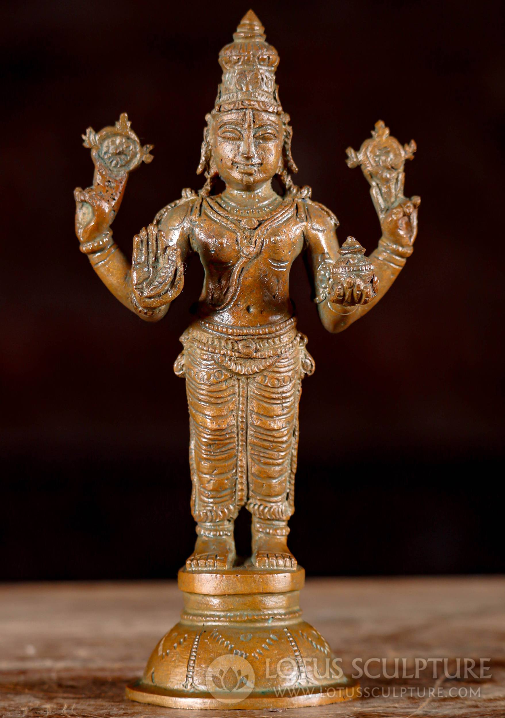 Bronze Dhanvanatri Statue, God of Medicine, Holding Discus, Leech, and Pot 6"