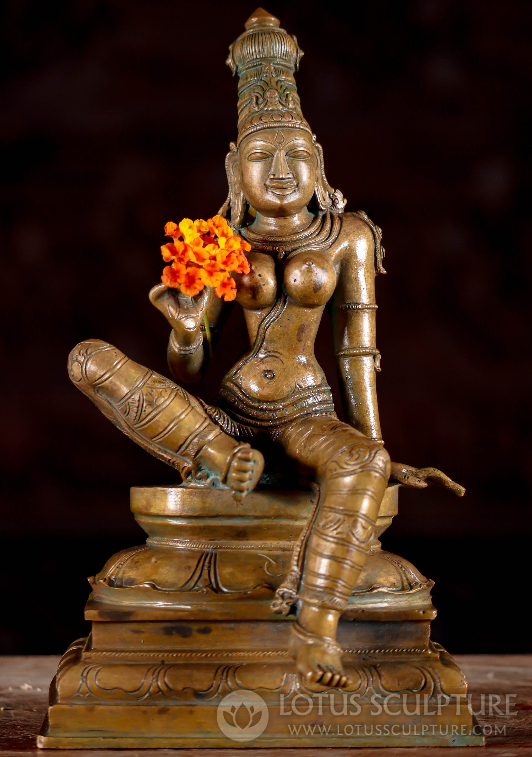 Bronze Goddess Parvati as Bogashakti the Embodiment of Devi's Sensual Energy 10.5"