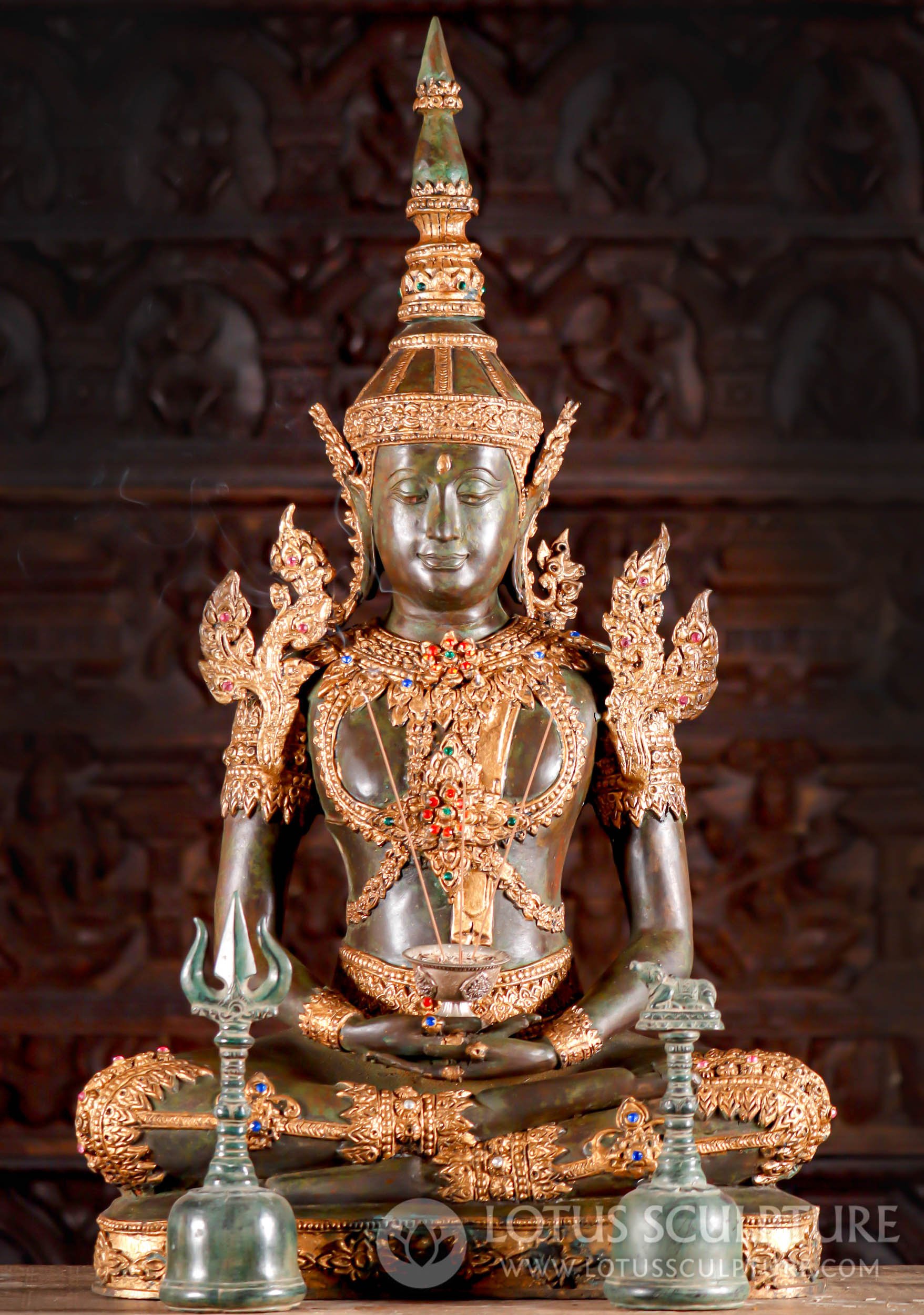 Royal Buddha Sculpture Cast from Thai Brass Seated Meditating Position or Dhyana Mudra 34"