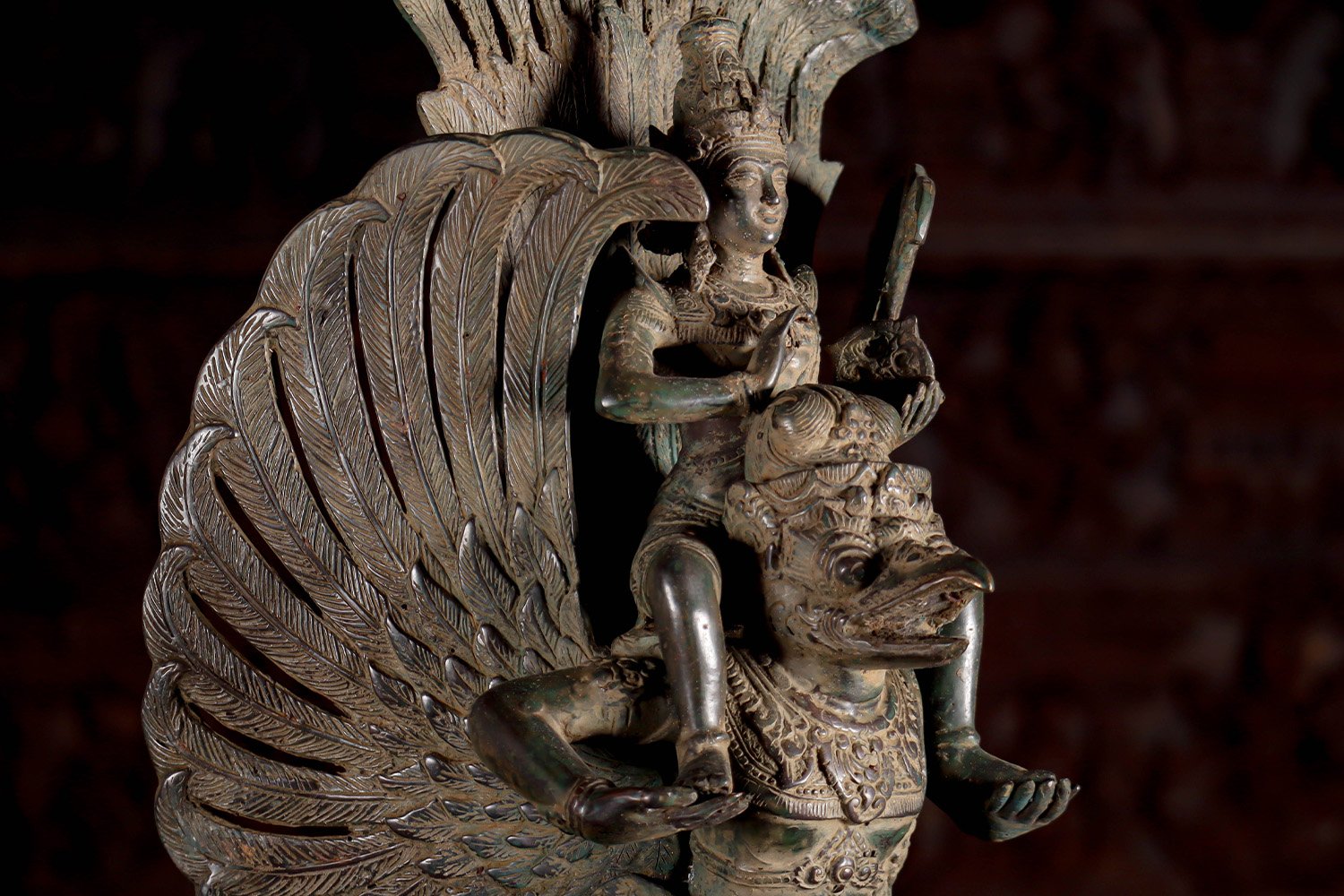 Brass Vishnu Riding The Shoulders of Eagle Garuda with Outstretched ...