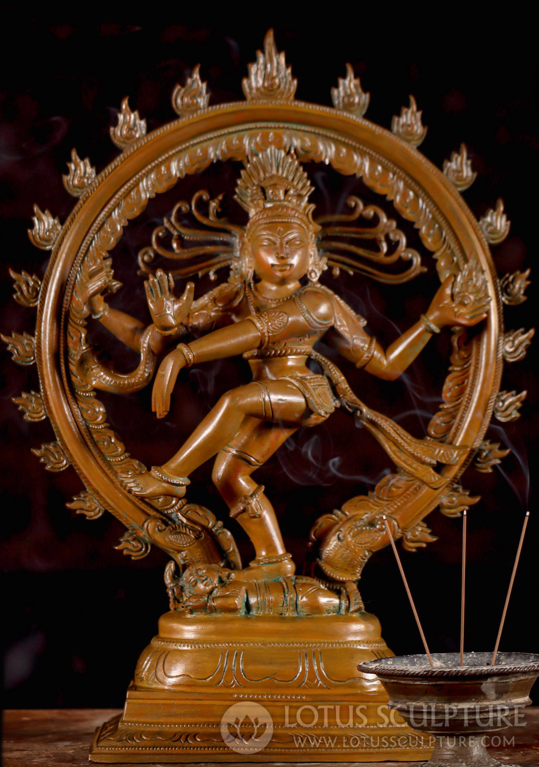 Nataraja Indian Bronze Statue in Unique Wood Color Patina - Cosmic Dance of Shiva 16"