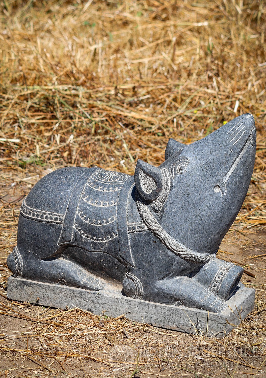 Mooshika Sculpture - Hand-Carved Black Granite Rat Companion of Ganesha 18"