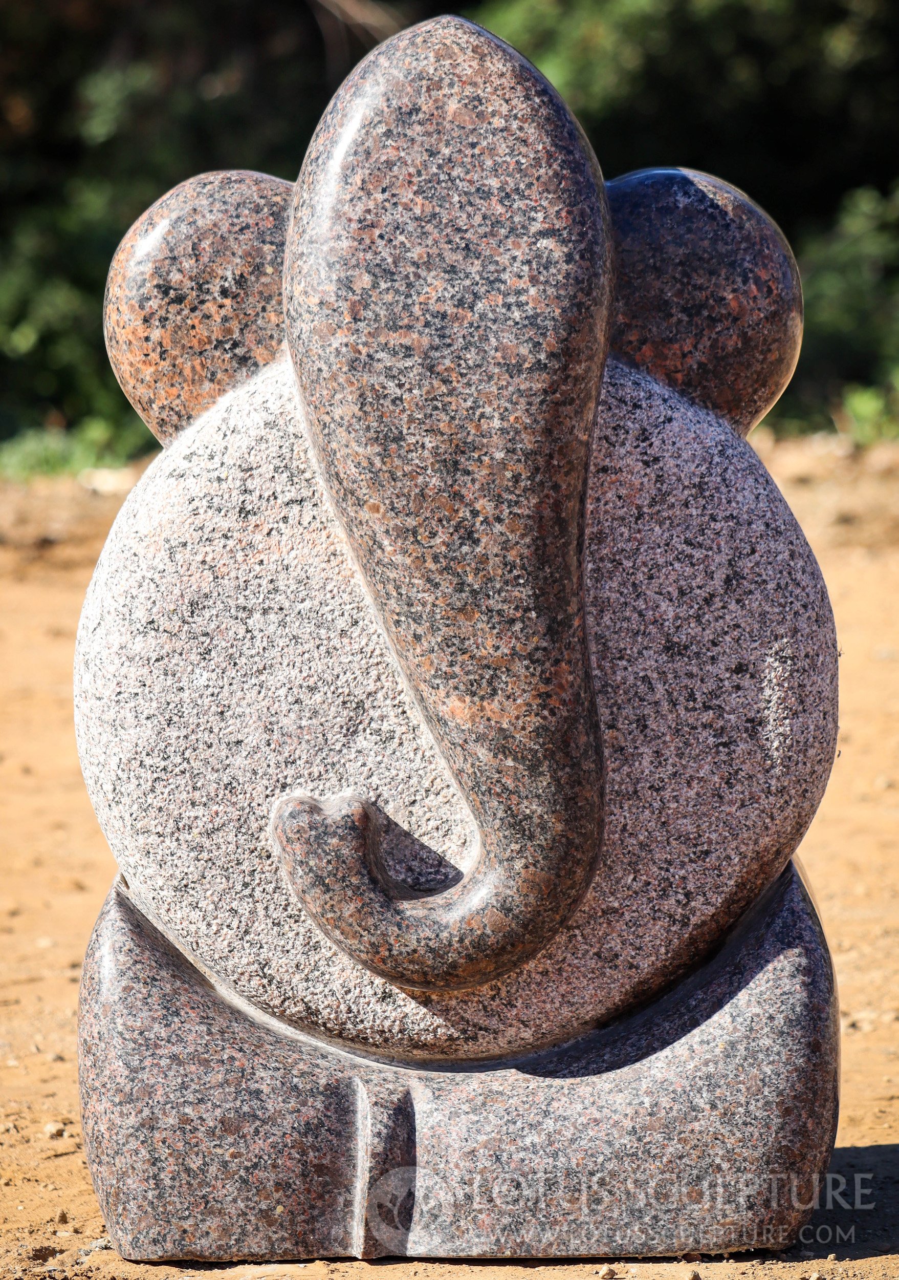 Ganesh Statue Abstract Modern Hand Carved from Quality Granite with Trunk Facing Right 29"