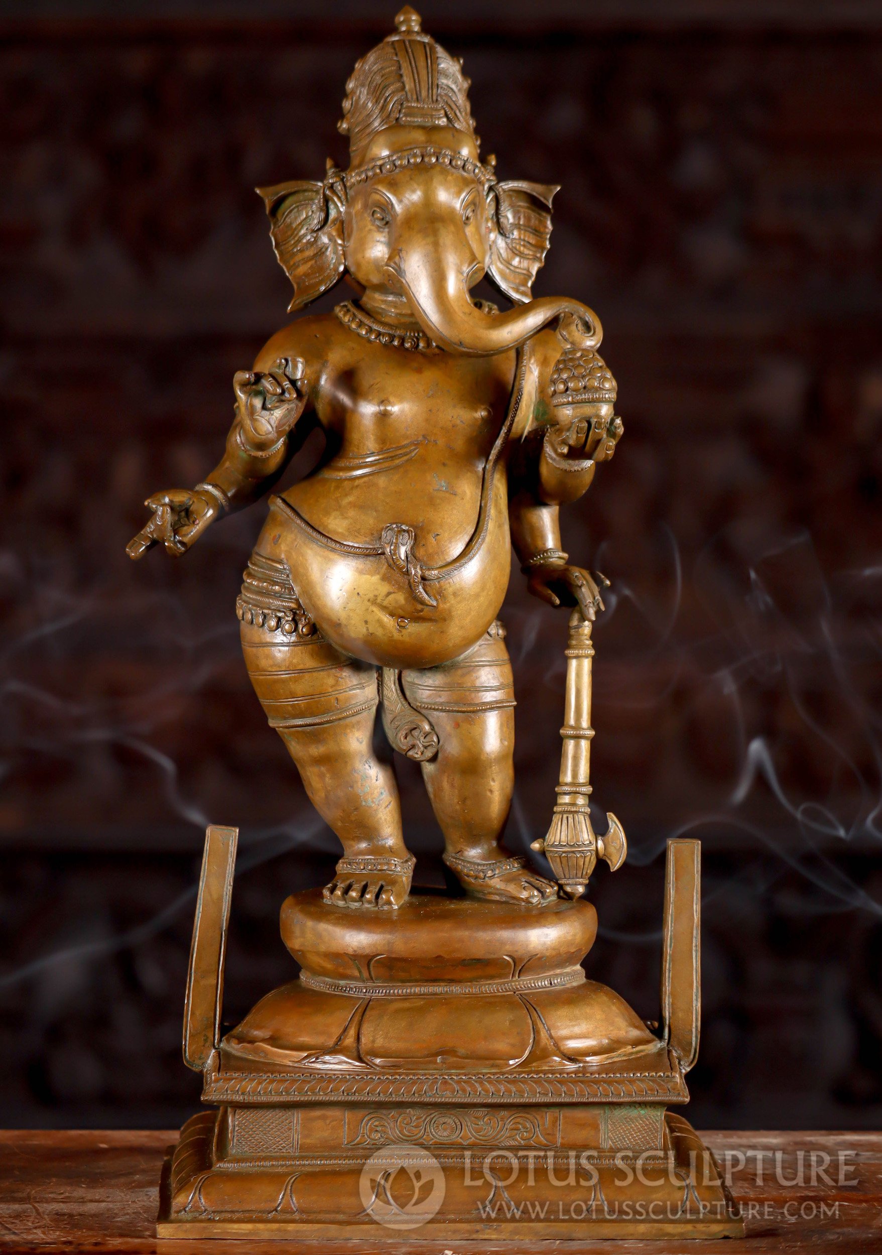 Ganesh in Thiruvannarkaval Style - Panchaloha Bronze Processional Statue with Cobra Belt 18.5"