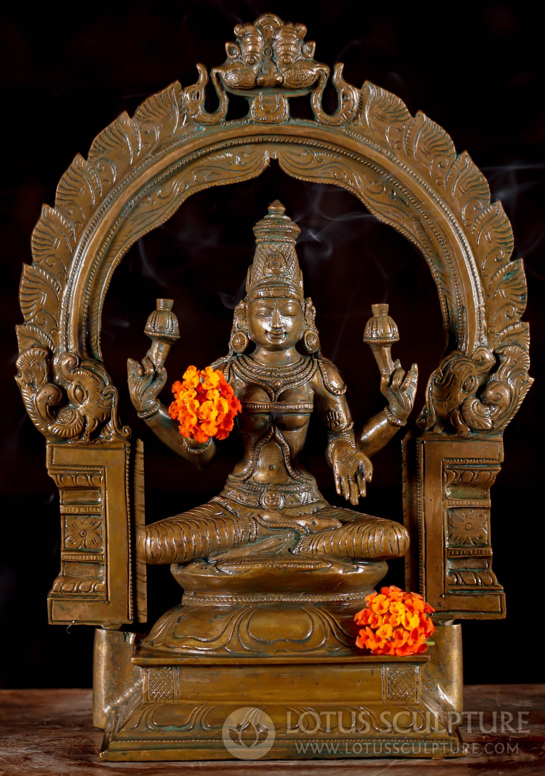 Lakshmi Bronze Statue in Abhaya and Varada Mudras with Mahakala Arch 12.5"