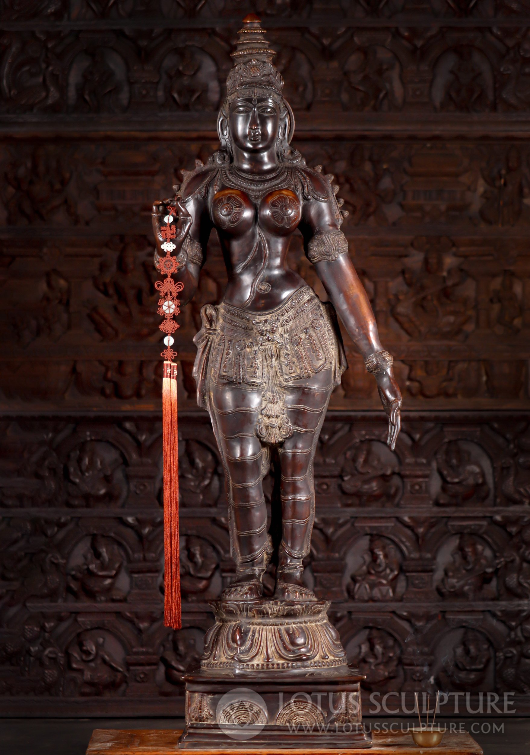 Parvati Statue Symbolizing Maternal Nurture & Power Elegant Dark Brass Cast in 1980 55"