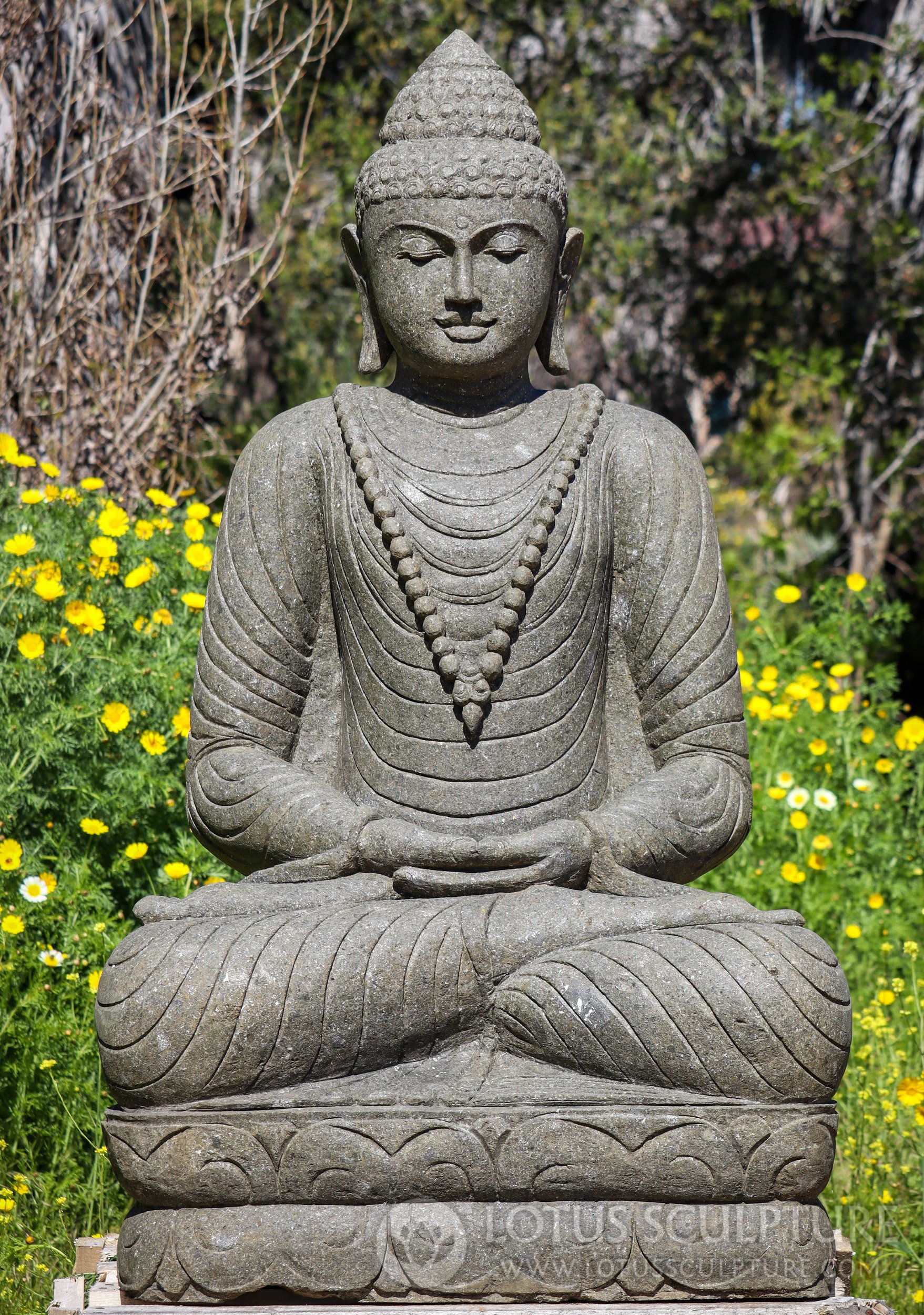 Buddha Statue Hand-Carved Lava Stone for Garden - Meditating in Dhyana ...