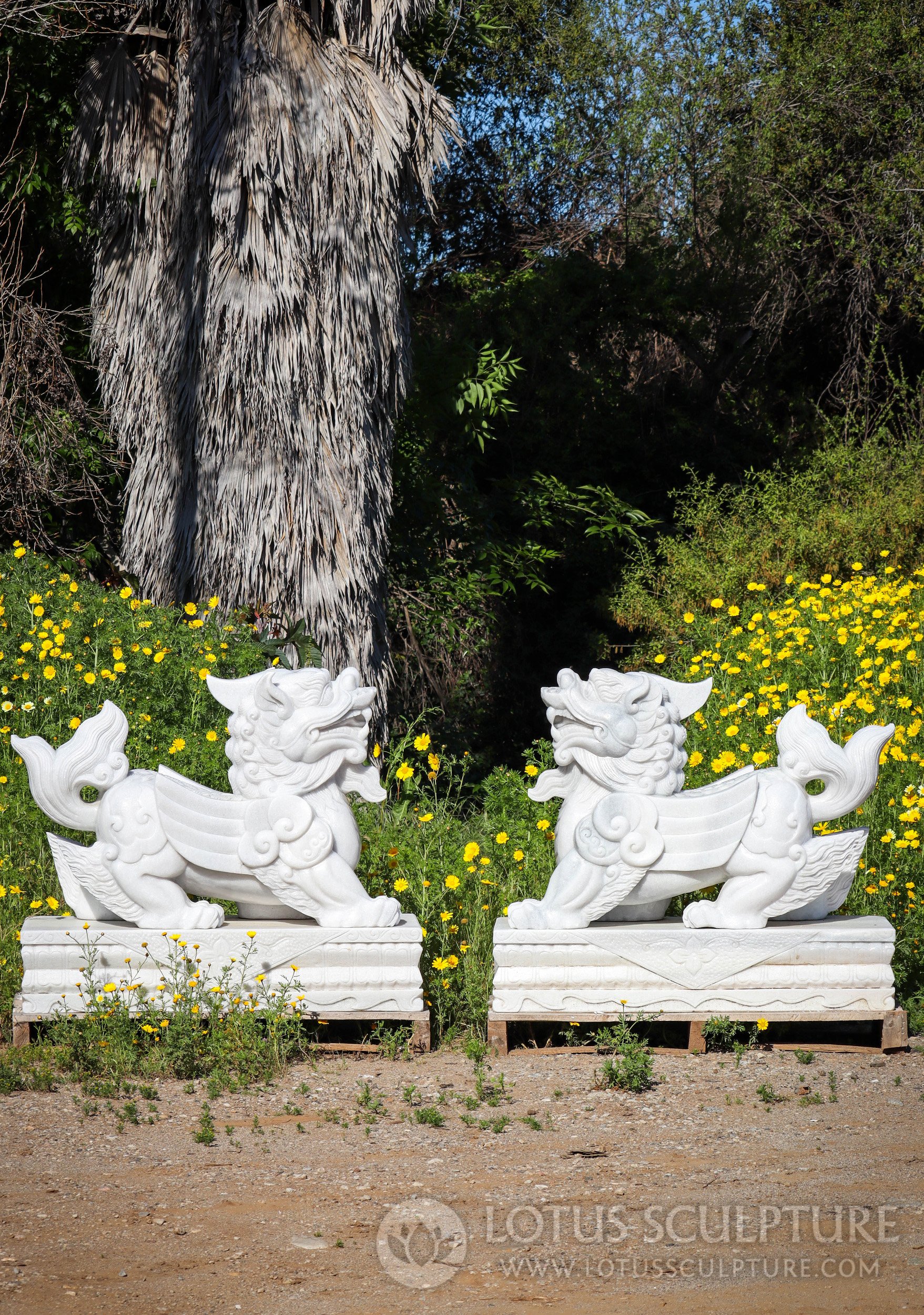 Pixiu White Marble Guardian Statues - Feng Shui Protection for Gateways and Gardens 41"