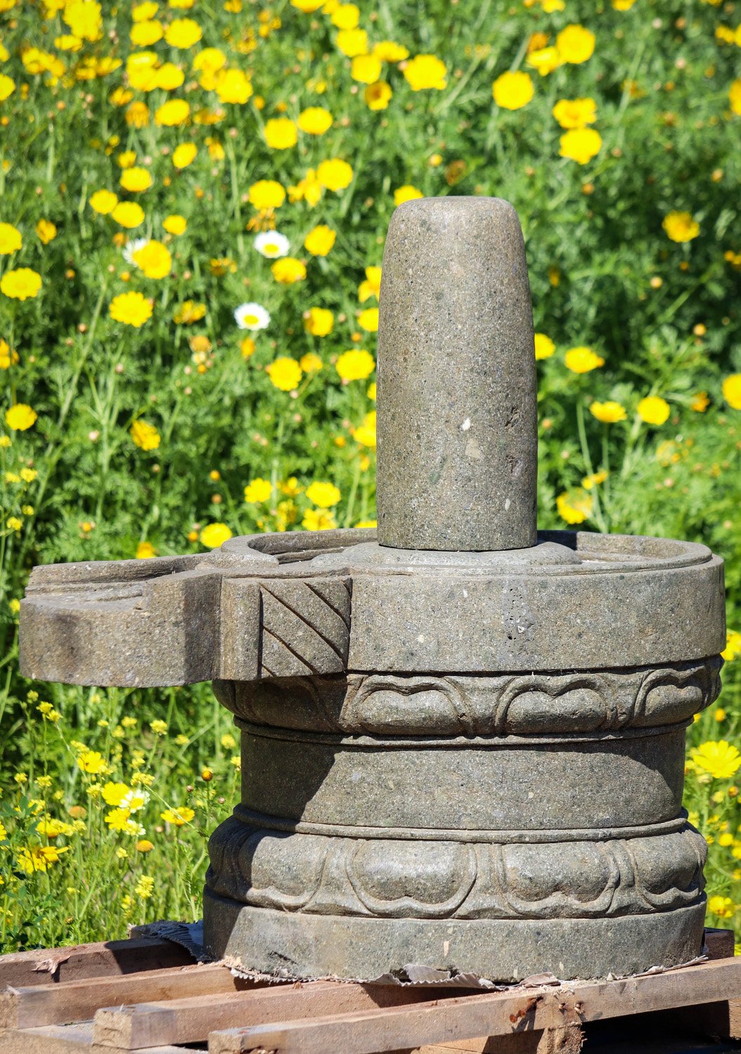 Shiva Lingam Sculpture - Abhishaka Sacred Fire Pillar & Yoni Spout with Lotus Base 30"