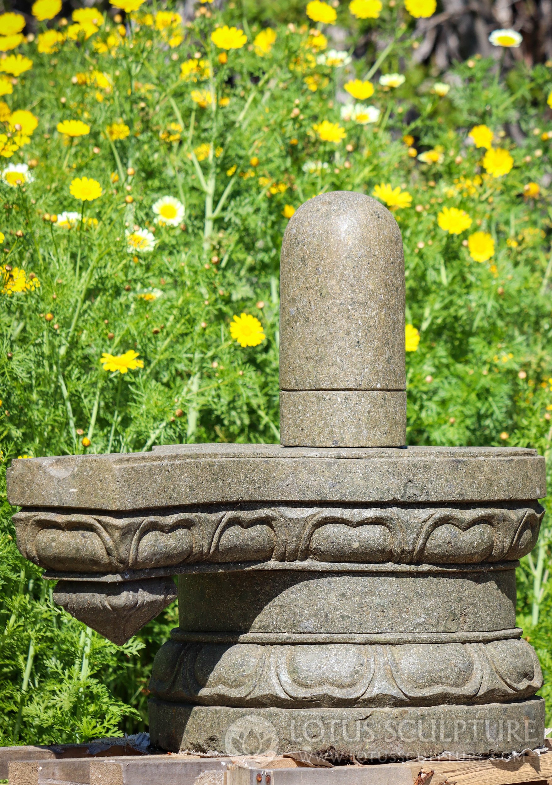 Shiva Lingam Sculpture - Abhishaka Sacred Fire Pillar & Yoni Spout with Lotus Base 28"