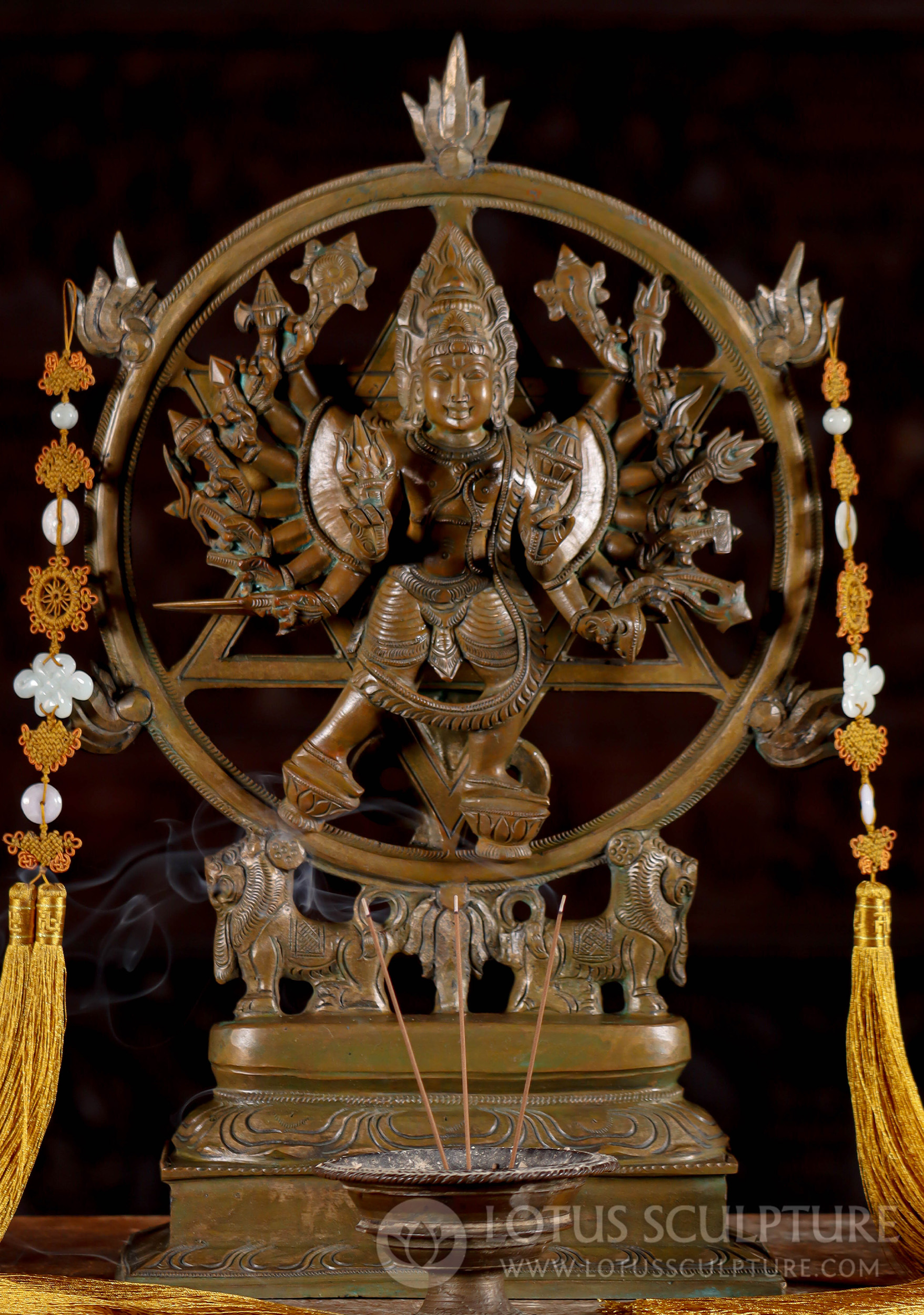 Double-Sided Sudarsana Chakra Panchaloha Bronze Statue with Vishnu and Narasimha 19"