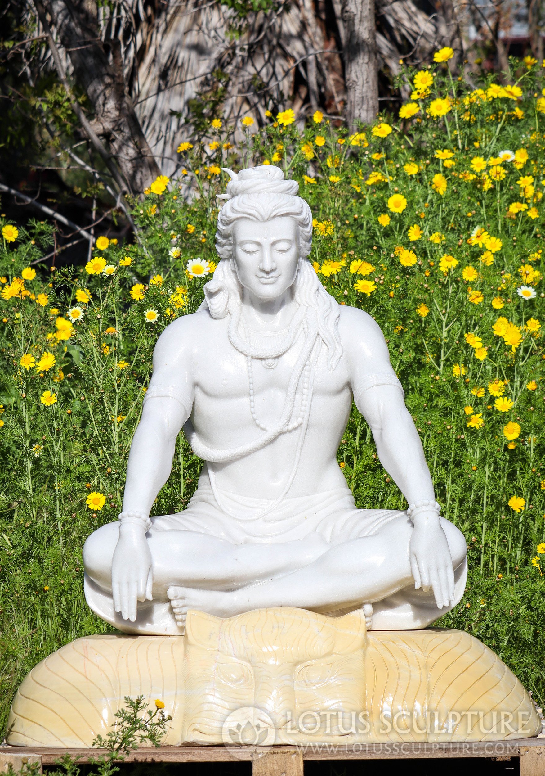 Marble Shiva Statue in Powerful Meditation Pose with Arms Outstretched with Blissful Smile 46"