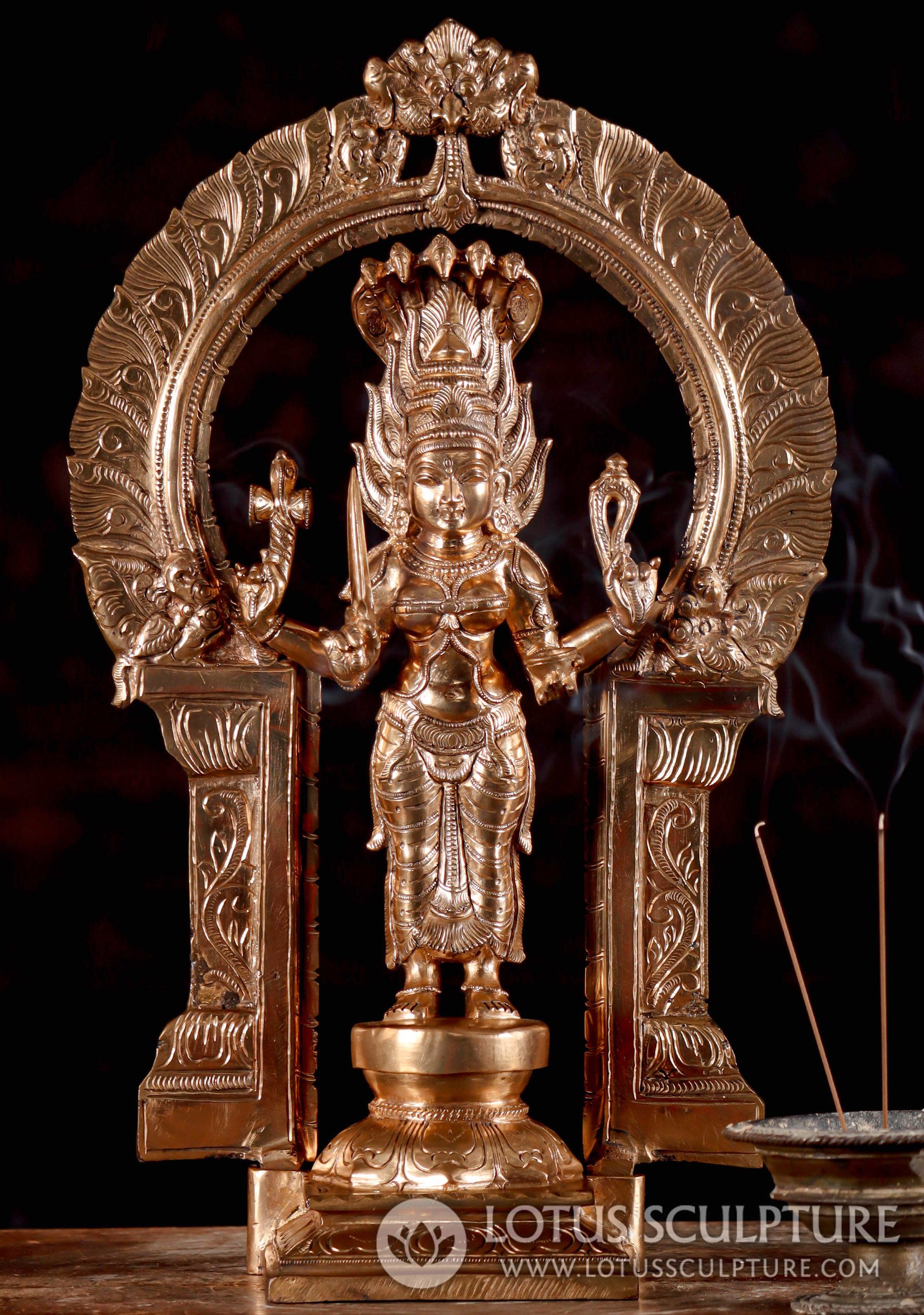 Shakti Statue with Crown of Flames - Symbol of Divine Energy Polished Indian Bronze 17"