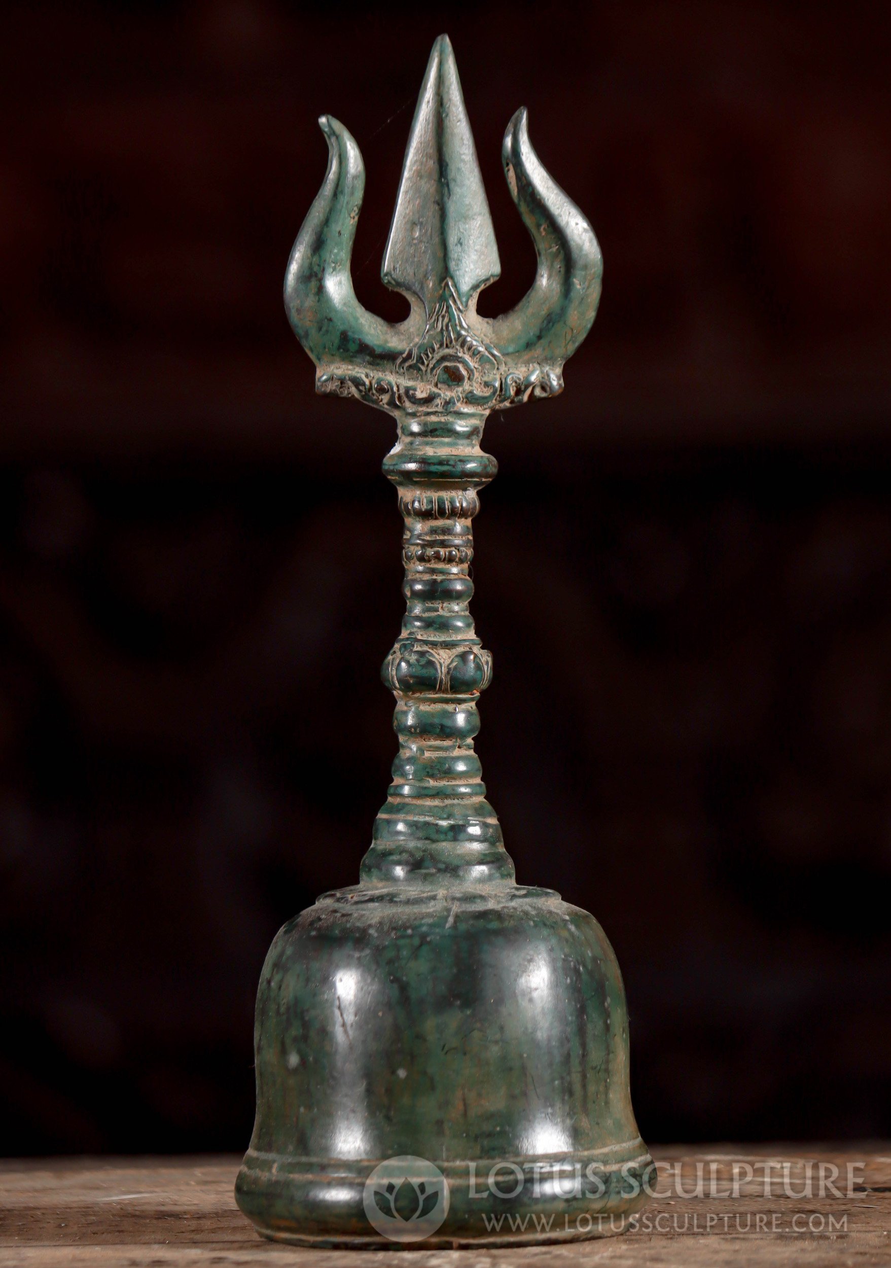 Trident Top Bell, Perfect for Shiva or Durga Puja Hand Crafted in Java Indonesia 10.5"