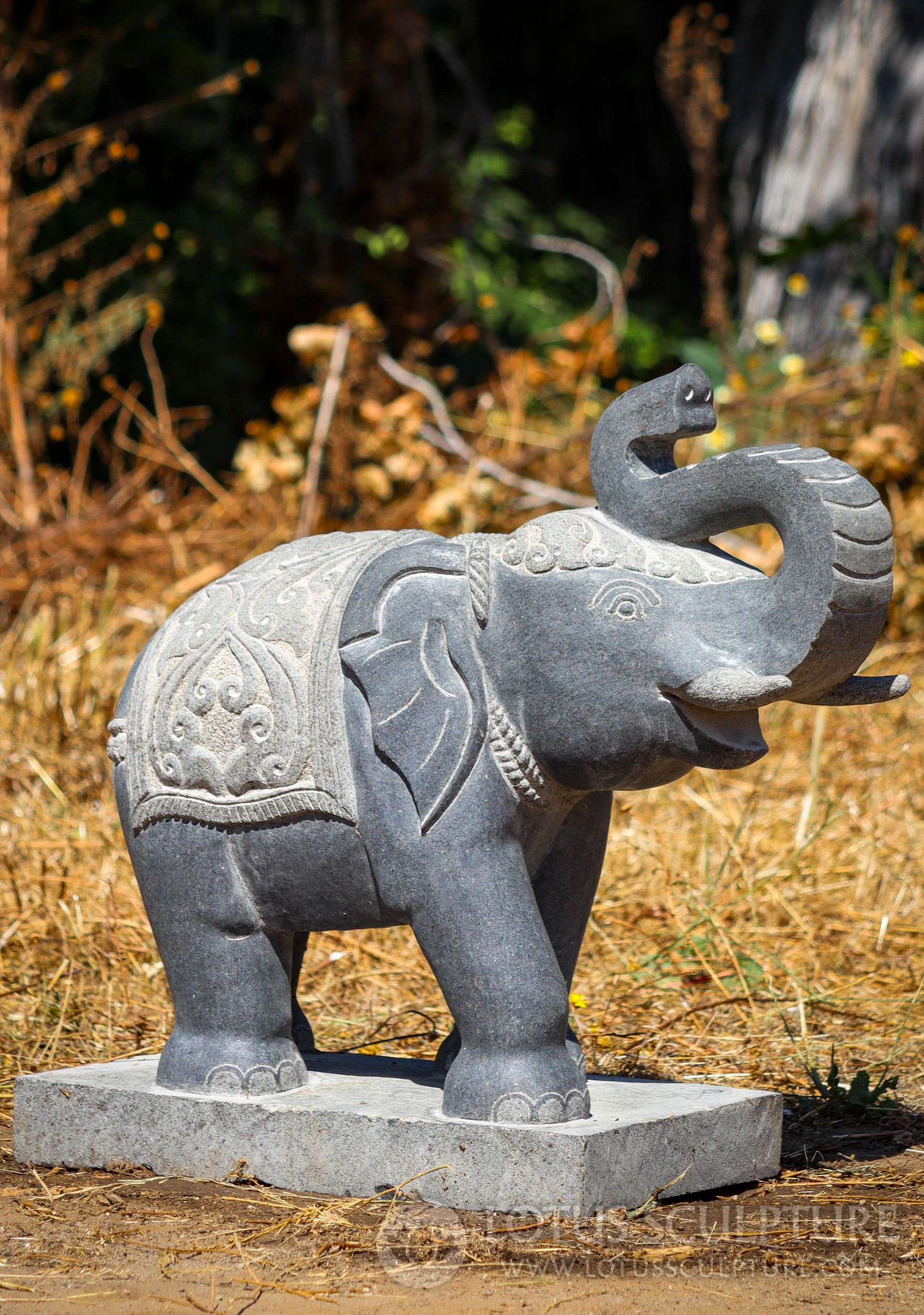 Processional Elephant Statue Black Granite Good Luck Symbol With Raised Trunk 25 165g28 4365