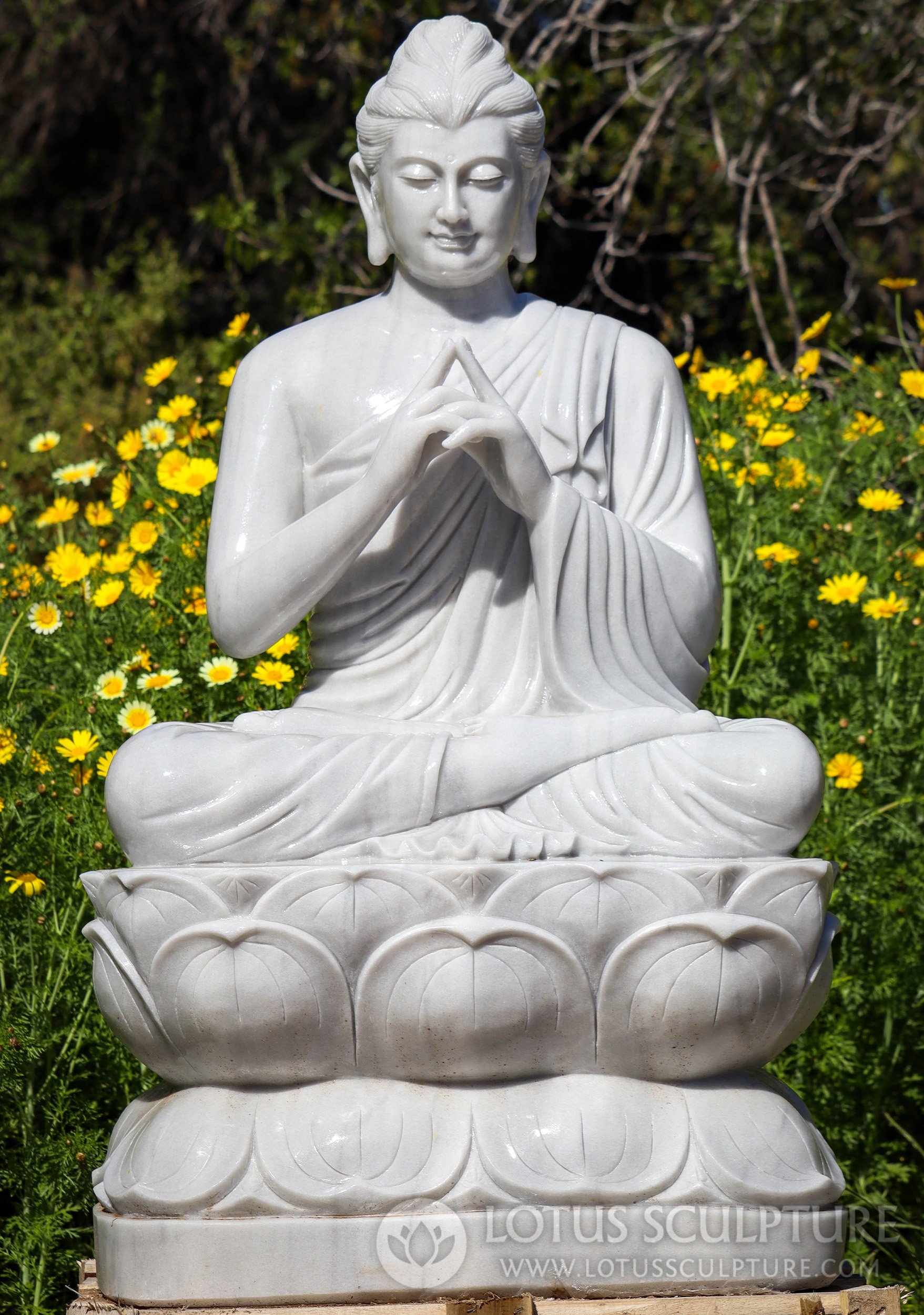 Buddha Garden Sculpture with Hand in Front of Chest in Uttarabodhi Mudra Marble 49"