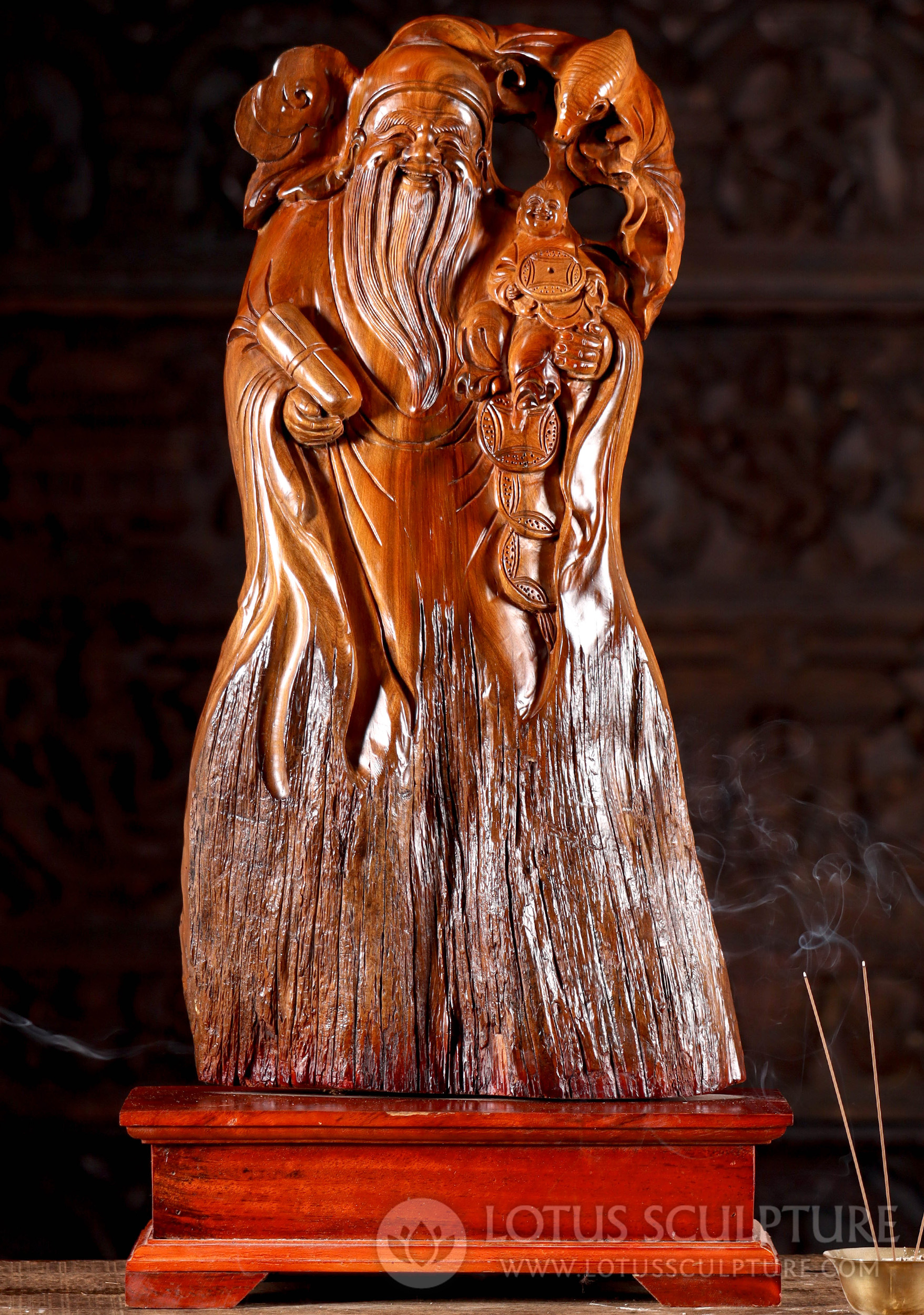 Sage and Child Wood Sculpture: A Serendipitous Blend of Wisdom and Wealth 27"