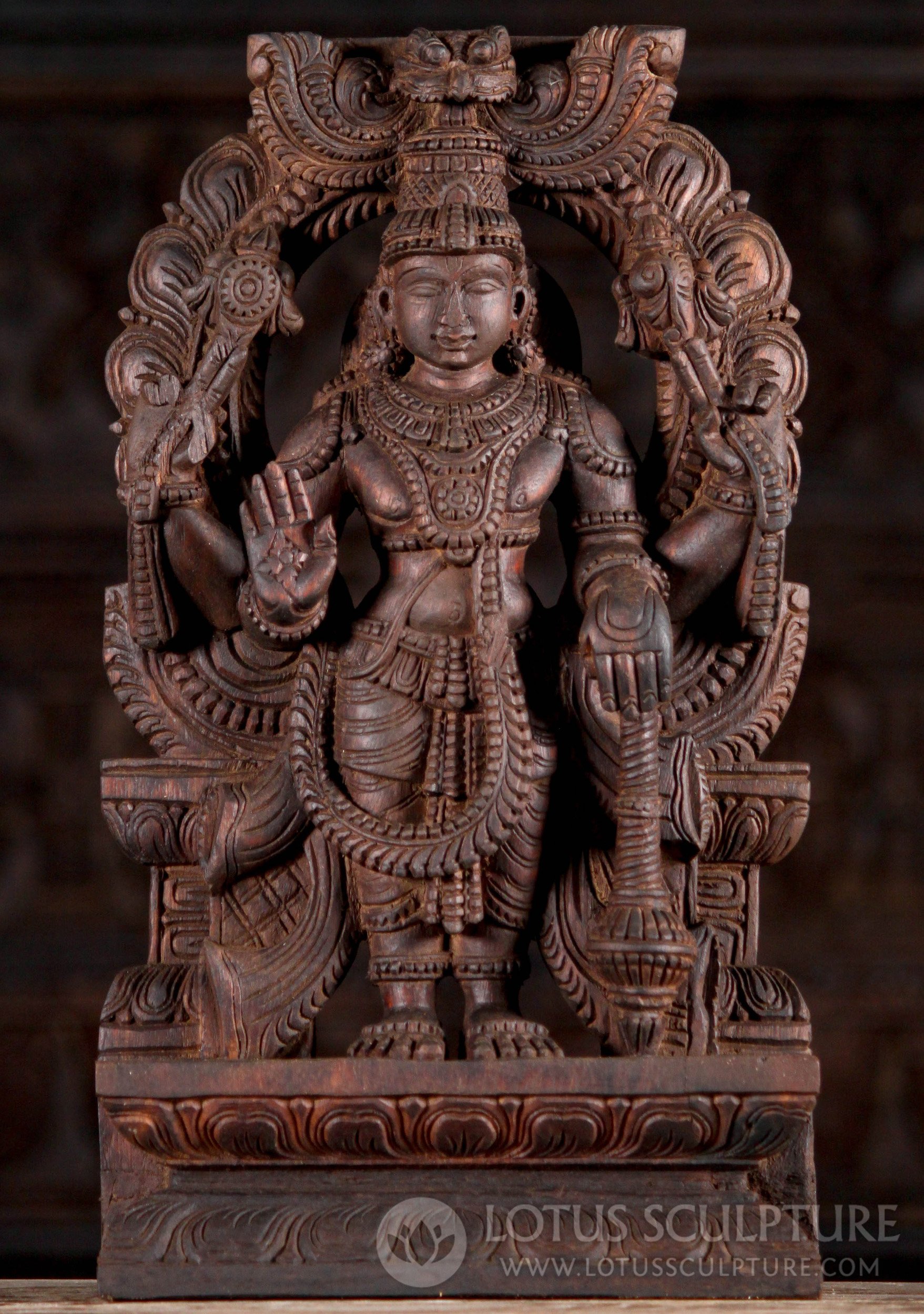 Vishnu Hindu God Standing Under Mahakala Arch in Abhaya Mudra of Protection 18"