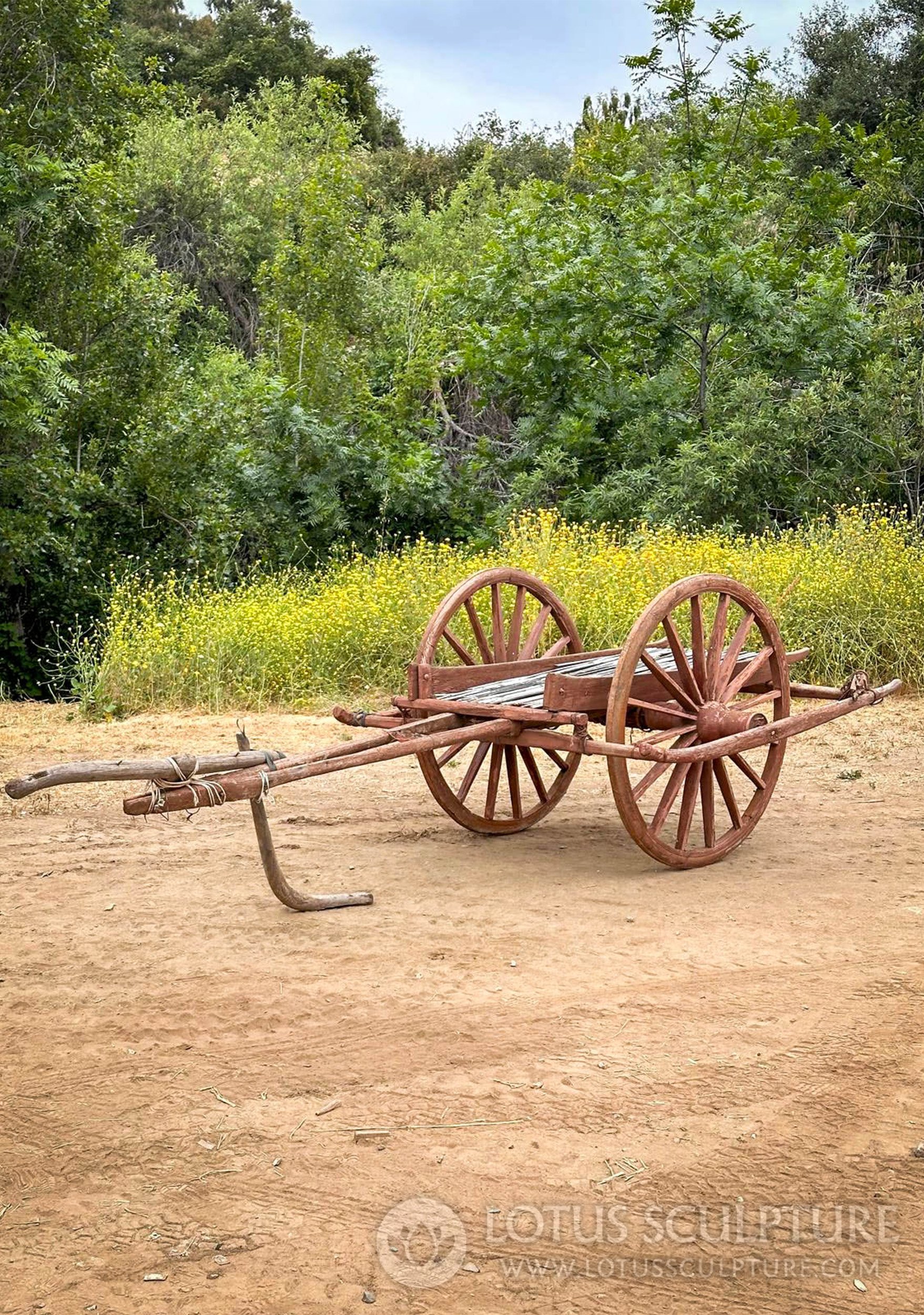 Antique Cambodian Ox Cart - 100-200 Year Old Fully Functional Relic with Large Wheels 172"