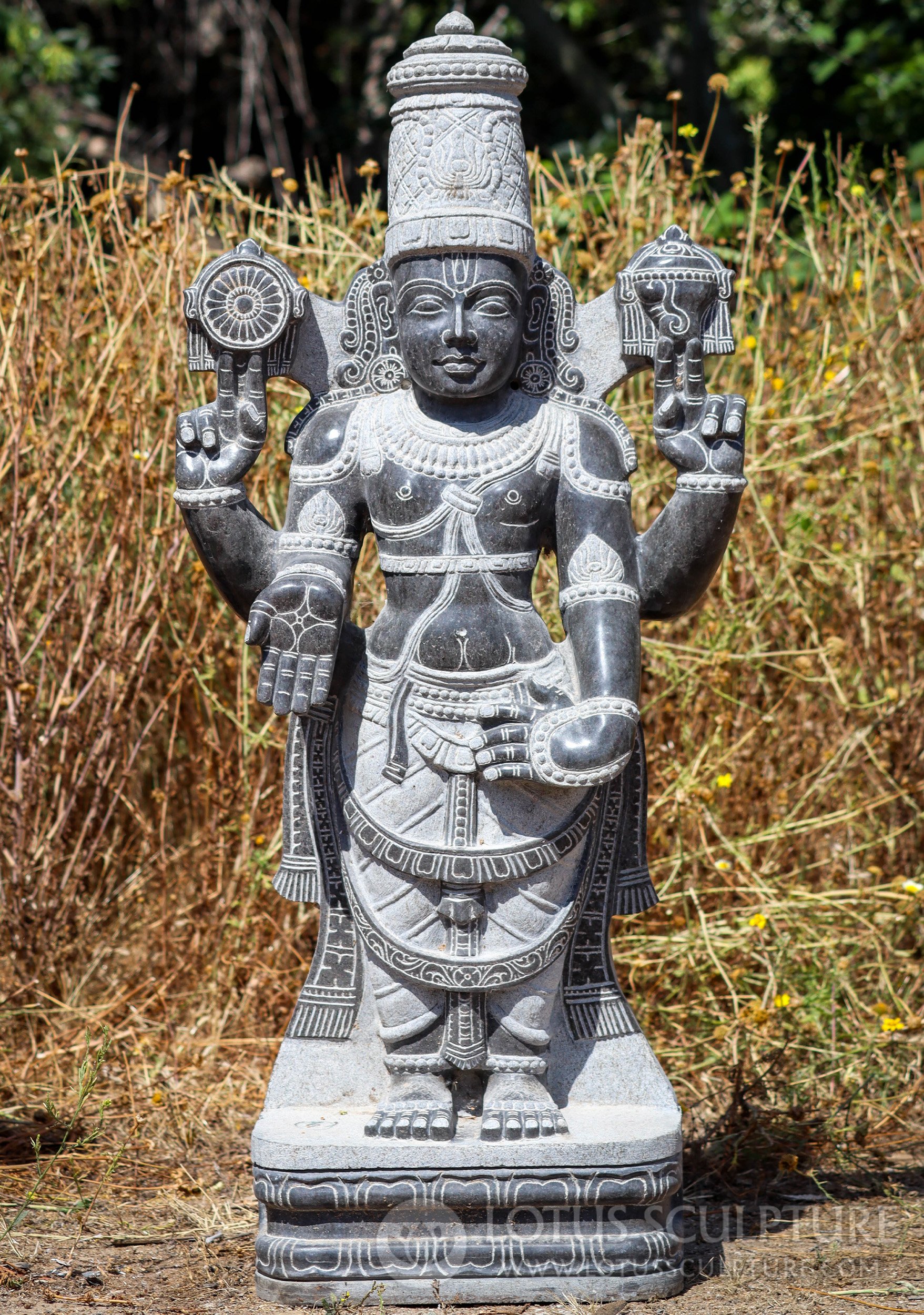 Vishnu Black Granite Garden Statue in Varada Mudra - Guardian of the Universe 42"