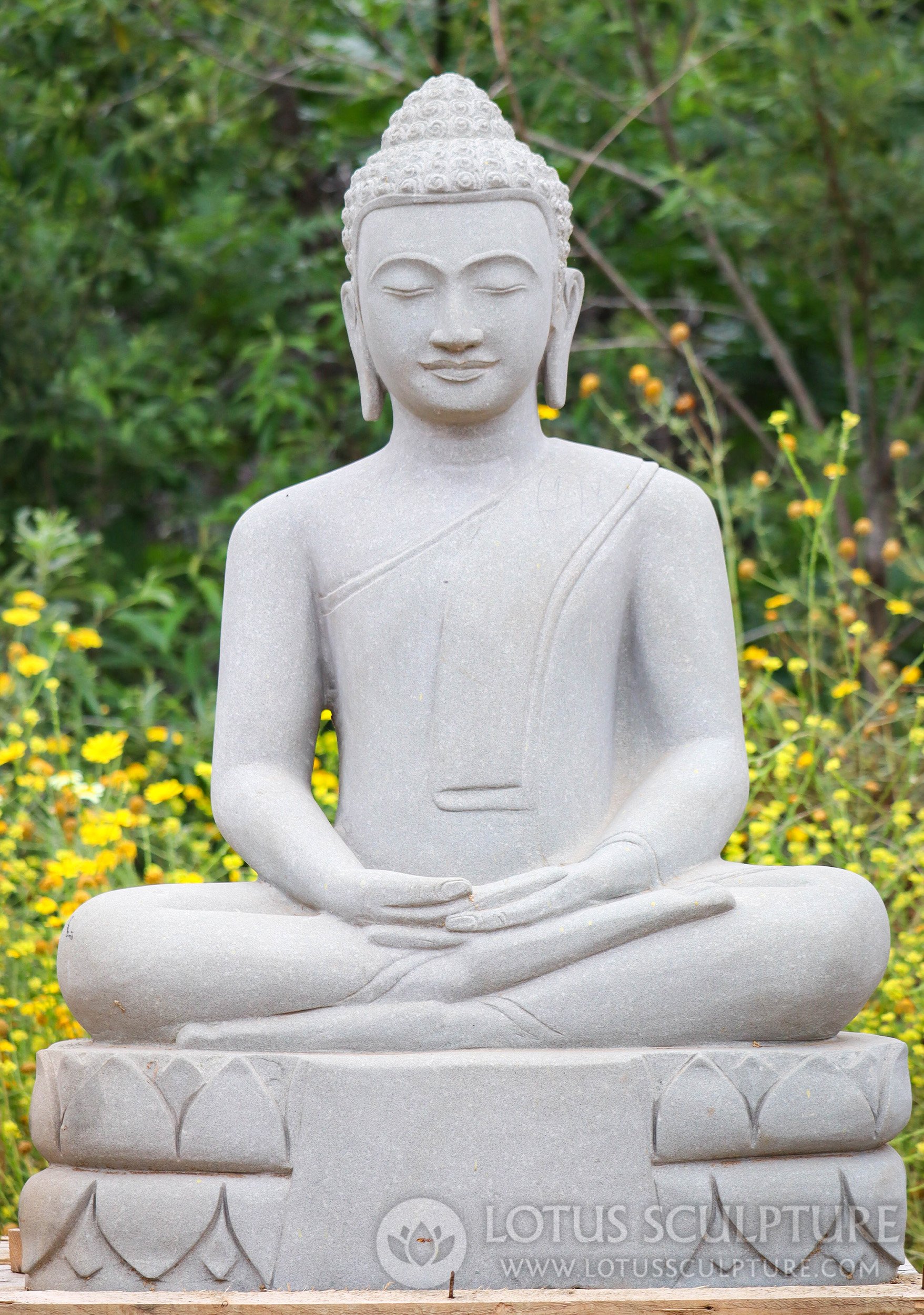 Buddha Sculpture in Dhyana Mudra - Hand Carved Sandstone Perfect for Gardens 49"